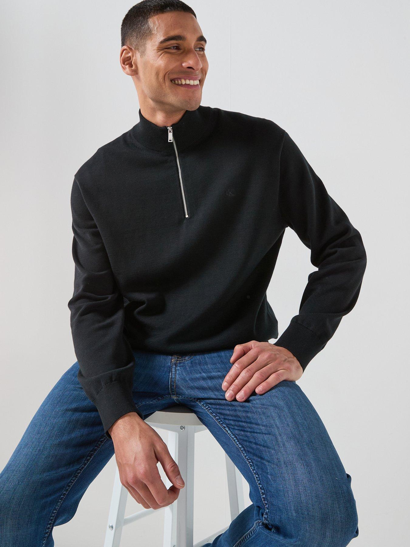 Calvin Klein Supima Cotton 1/2 Zip Knitted Jumper - Black