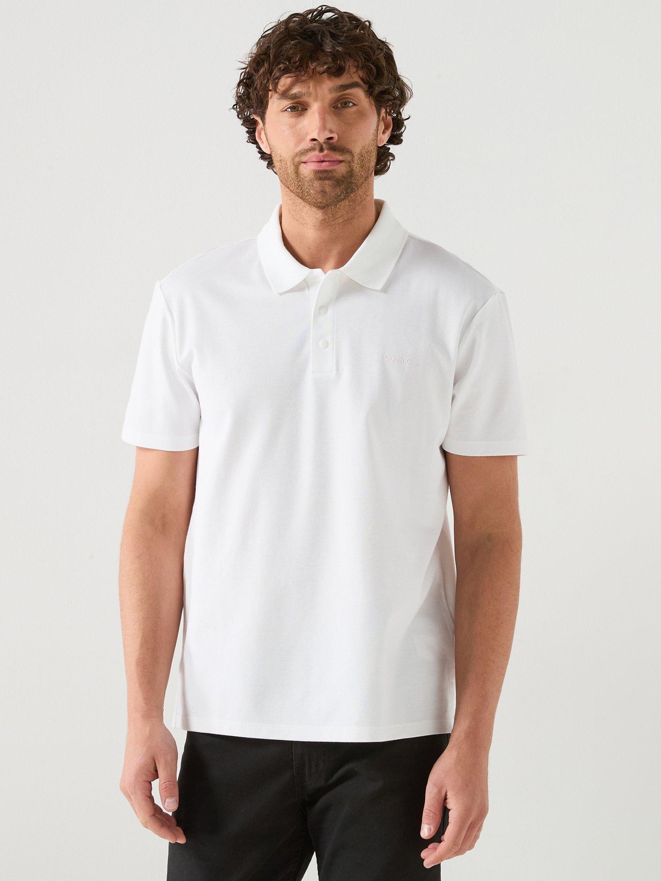 Image 1 of 6 of Calvin Klein Tech Interlock Short Sleeve Polo Shirt - White