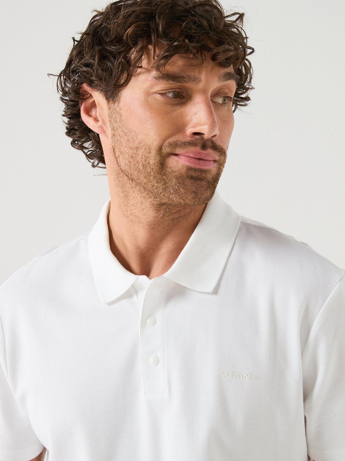 Image 4 of 6 of Calvin Klein Tech Interlock Short Sleeve Polo Shirt - White