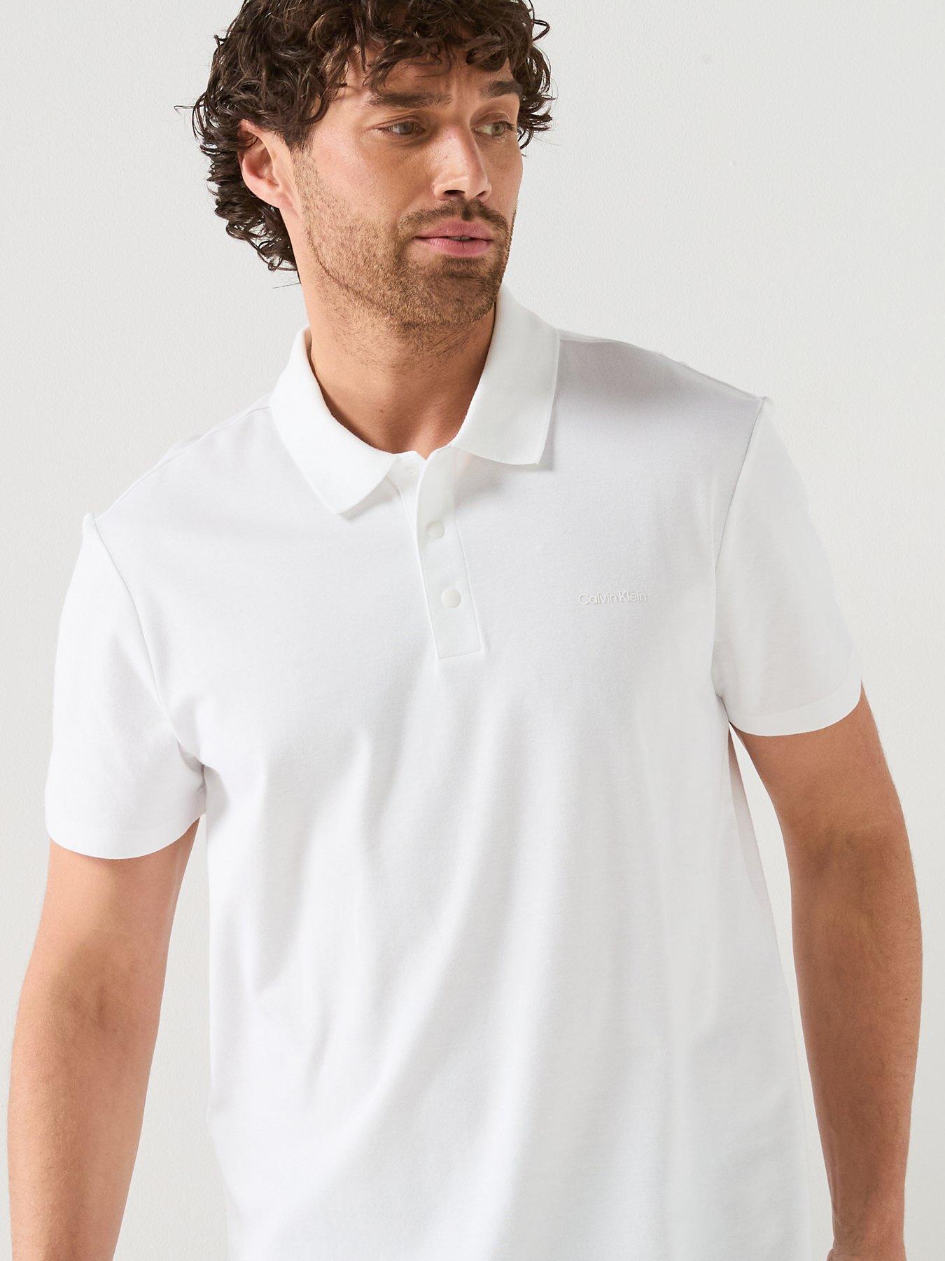 Image 6 of 6 of Calvin Klein Tech Interlock Short Sleeve Polo Shirt - White