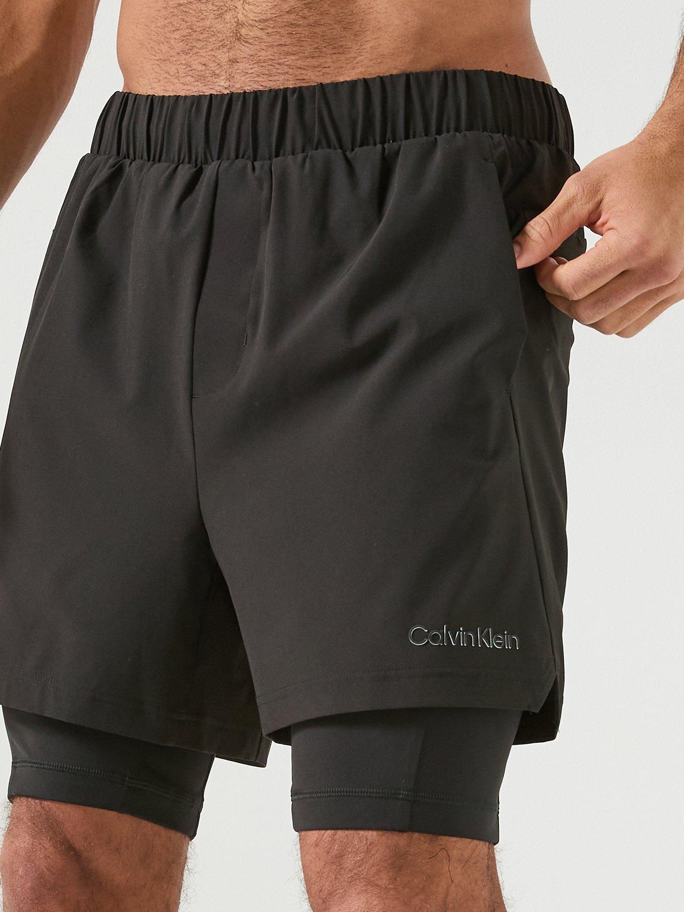 Image 4 of 6 of Calvin Klein Sport Work Out Woven 2-In-1 Shorts - Black