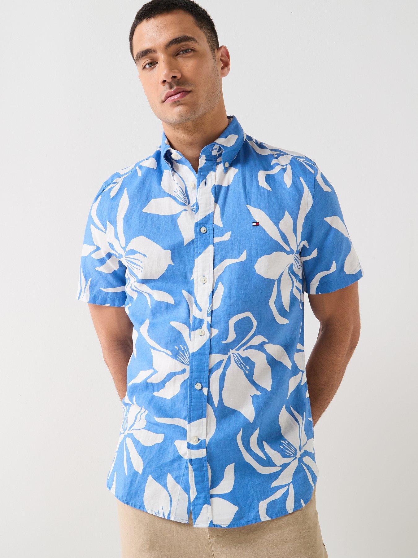Tommy Hilfiger Flower Print Linen Blend Shirt - Blue