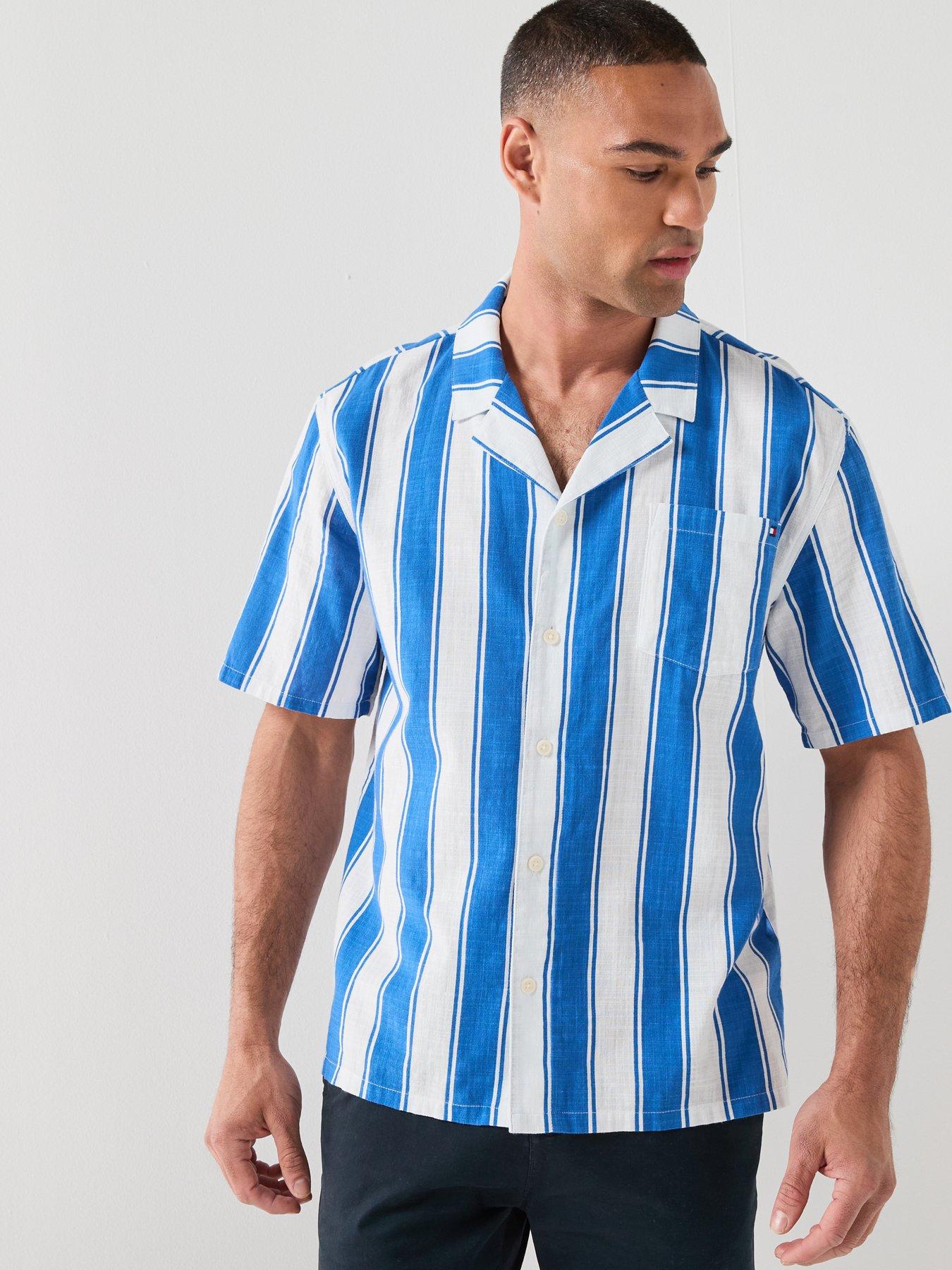 Tommy Hilfiger Essential Striped Woven Bowling Shirt Print - Blue