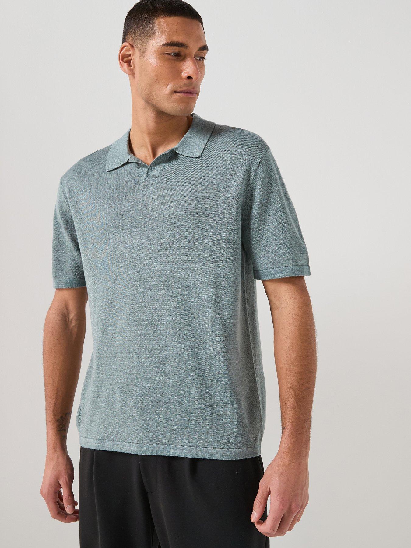 Calvin Klein Calvin Klein Open Collar Linen Blend Knitted Polo Shirt - Green
