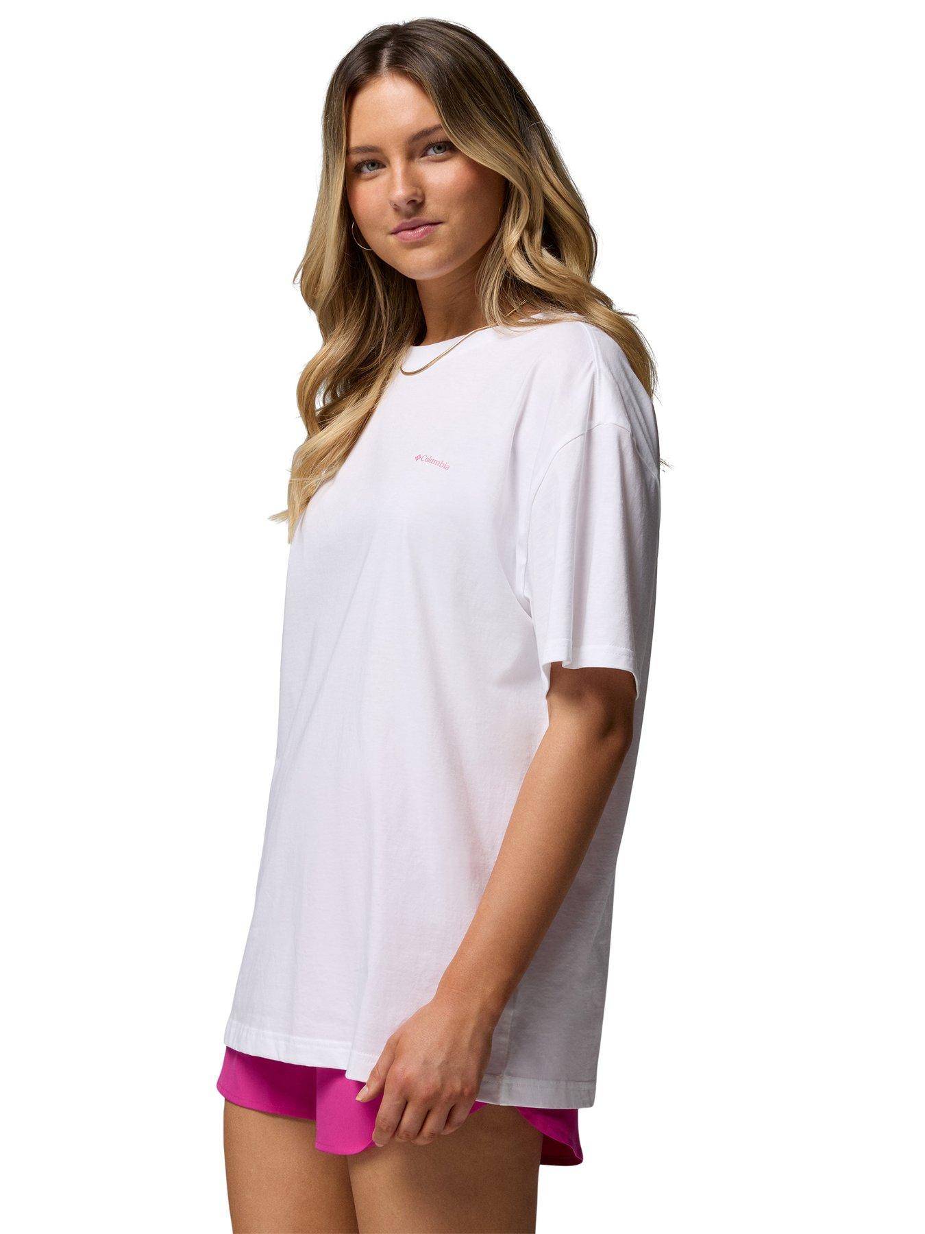 Image 4 of 6 of Columbia Womens Rolling Bend Graphic Oversized T-Shirt - White