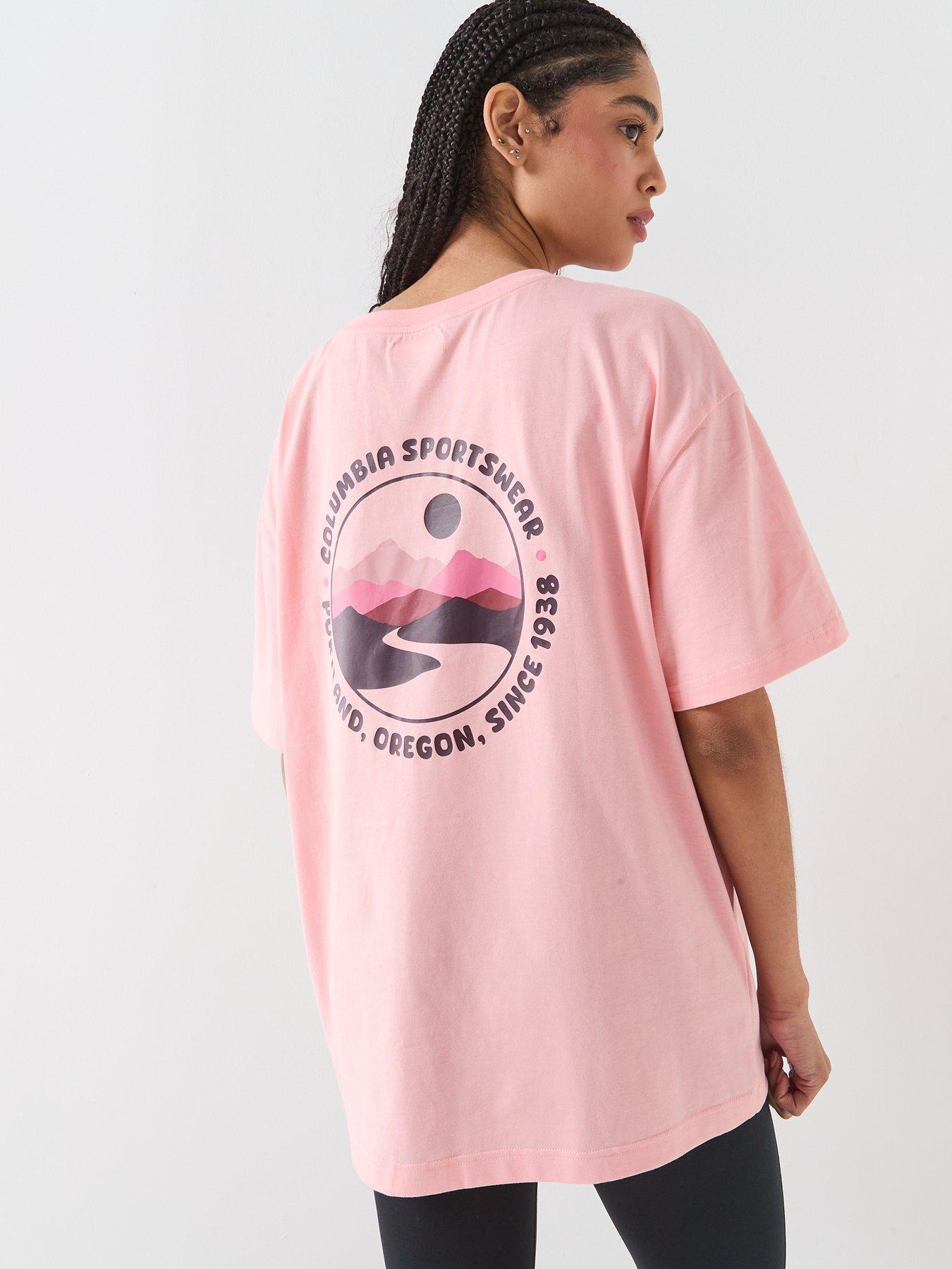 Image 1 of 6 of Columbia Womens Rolling Bend Graphic Oversized T-Shirt - Pink