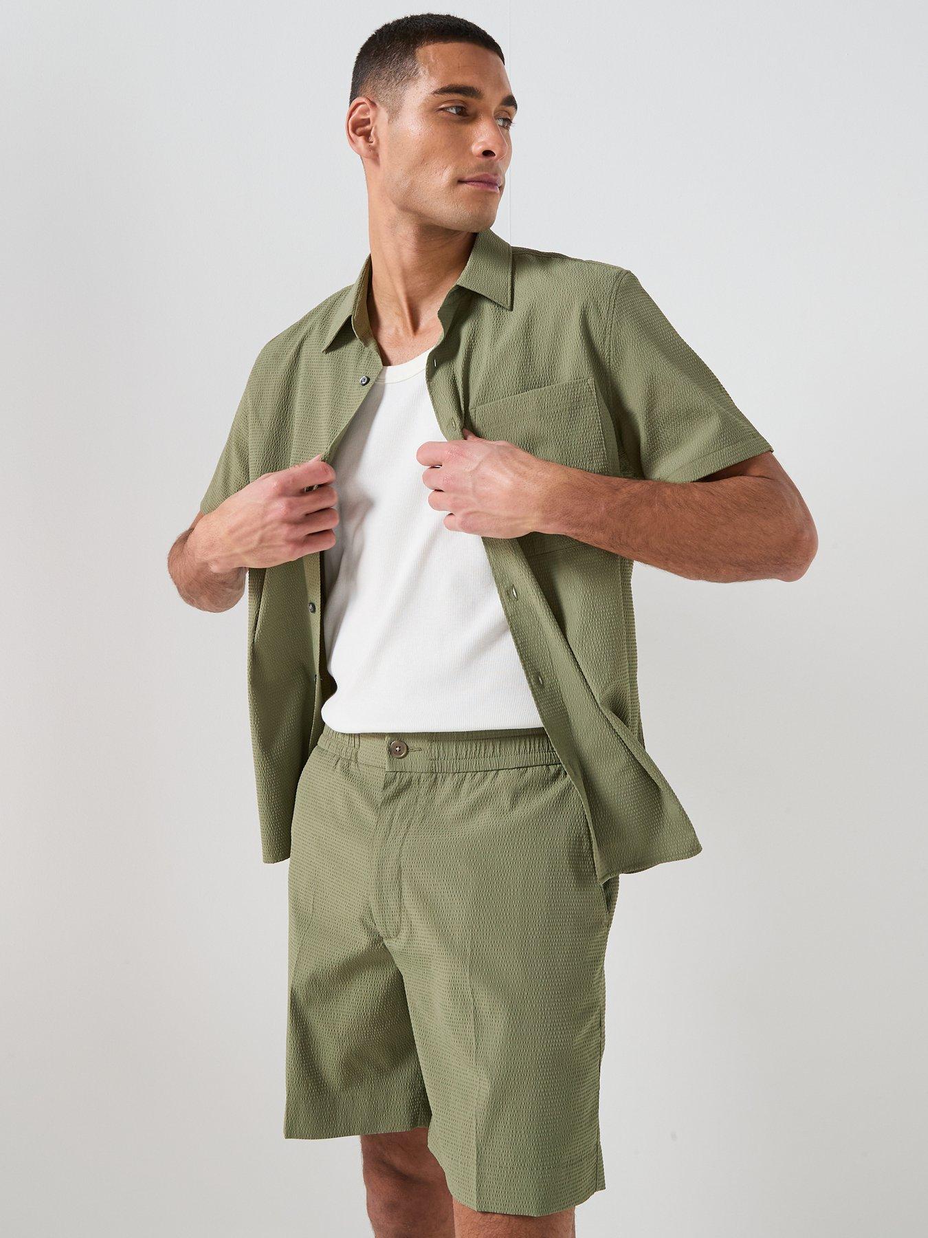 Image 5 of 6 of Calvin Klein Seersucker Short Sleeve Shirt - Green