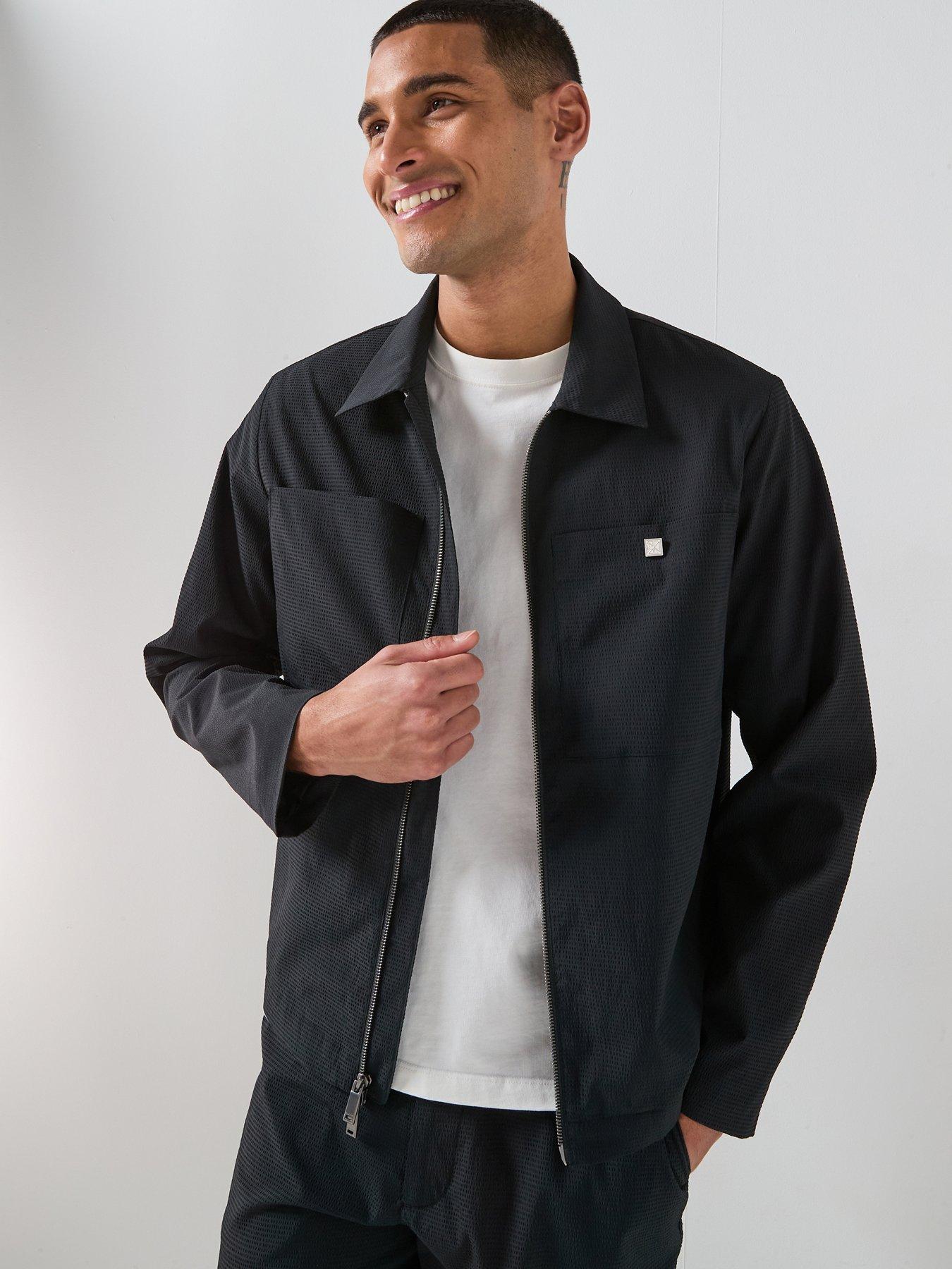 Image 1 of 6 of Calvin Klein Seersucker Zip Through Blouson Jacket - Black