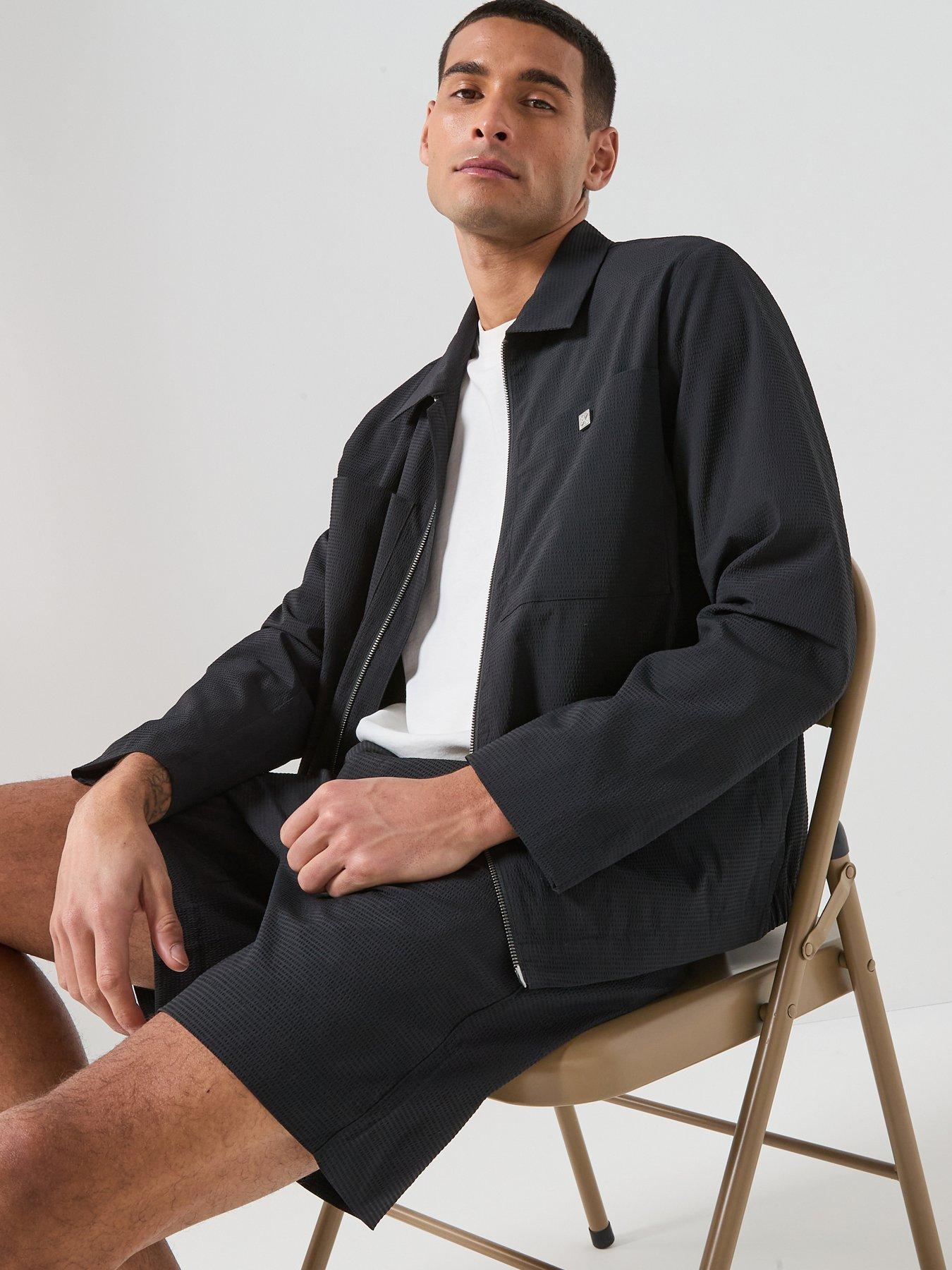 Image 4 of 6 of Calvin Klein Seersucker Zip Through Blouson Jacket - Black