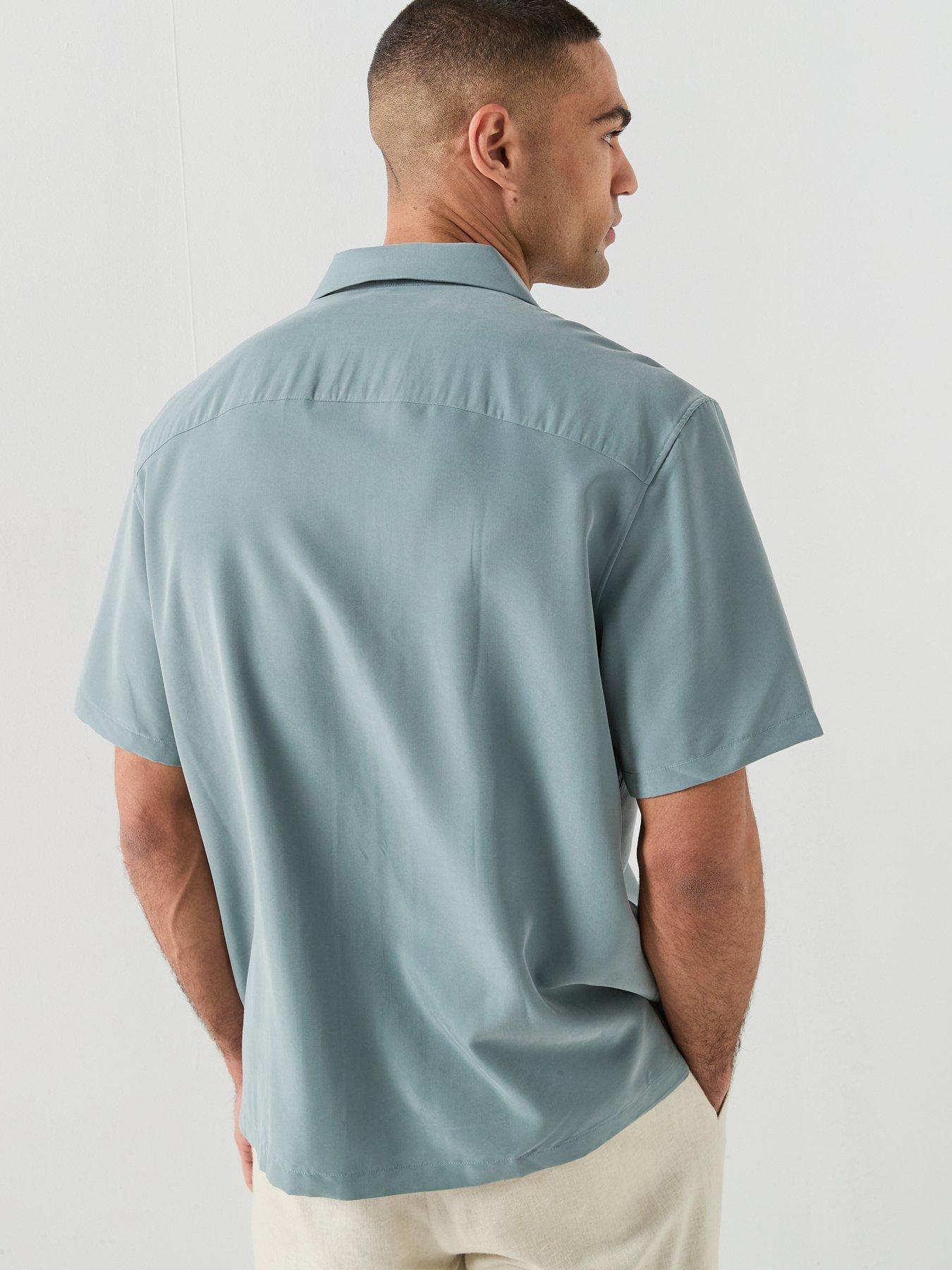 Image 2 of 6 of Calvin Klein Drapey&nbsp;Open Collar Short Sleeve Shirt - Blue
