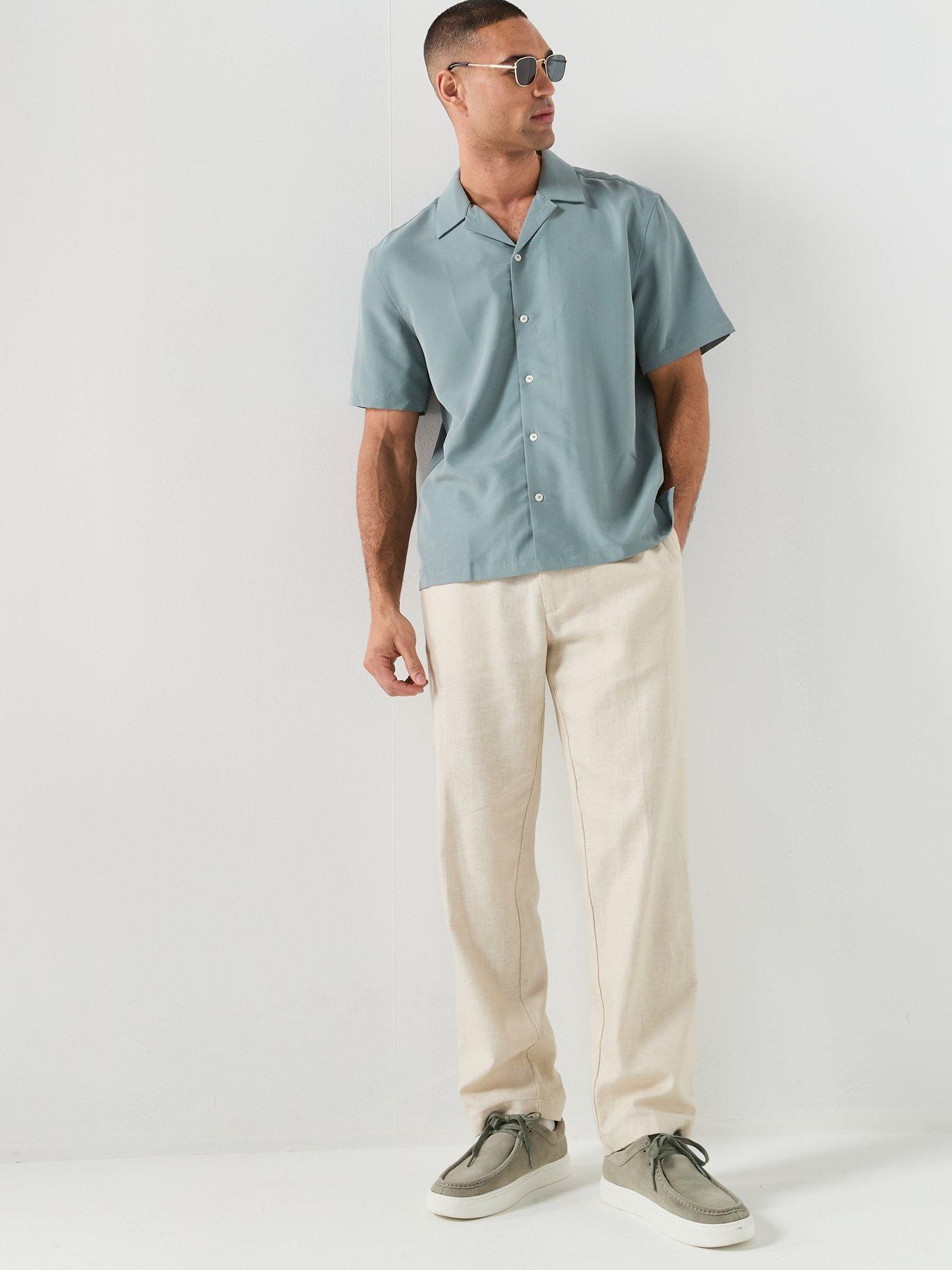 Image 3 of 6 of Calvin Klein Drapey&nbsp;Open Collar Short Sleeve Shirt - Blue