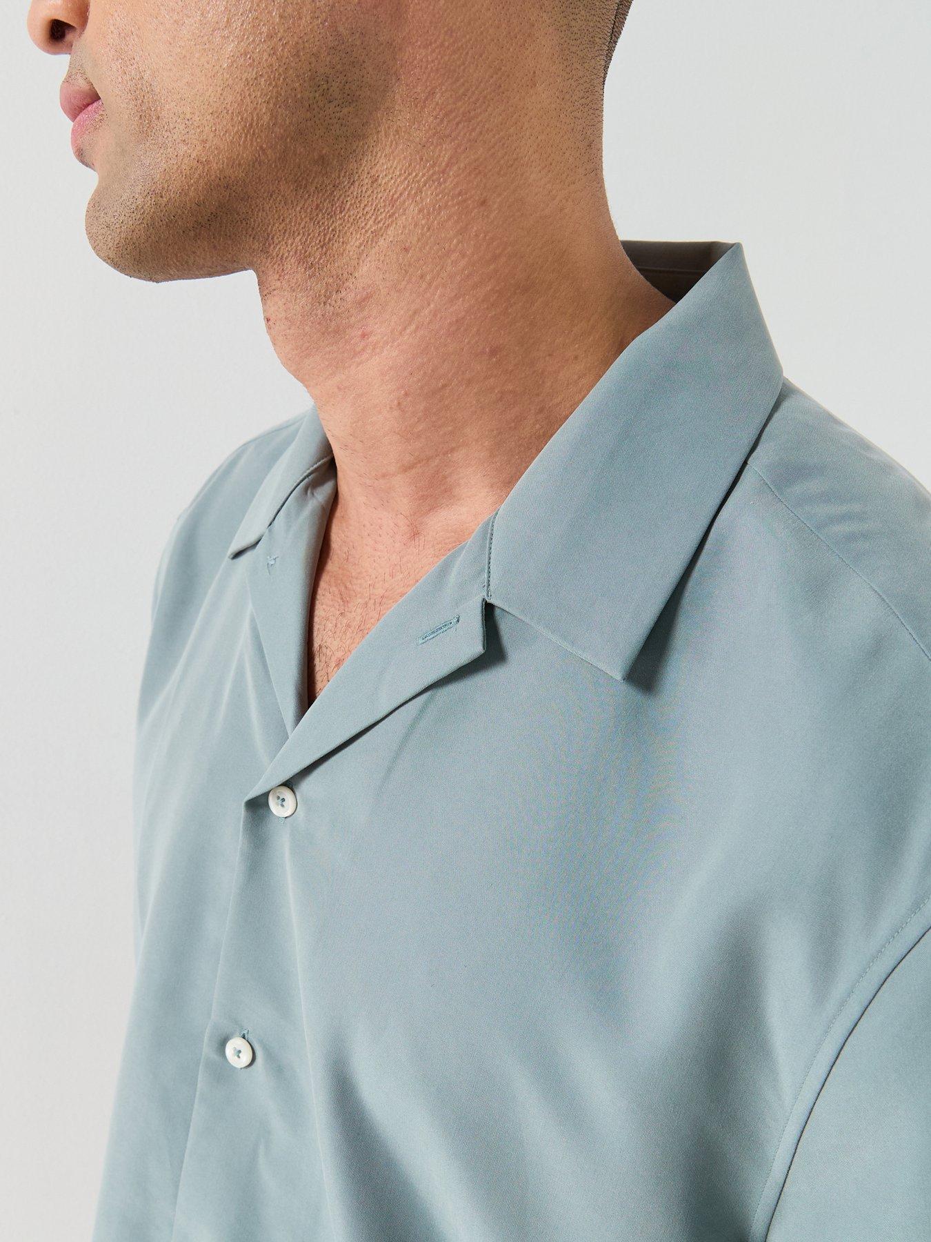 Image 4 of 6 of Calvin Klein Drapey&nbsp;Open Collar Short Sleeve Shirt - Blue