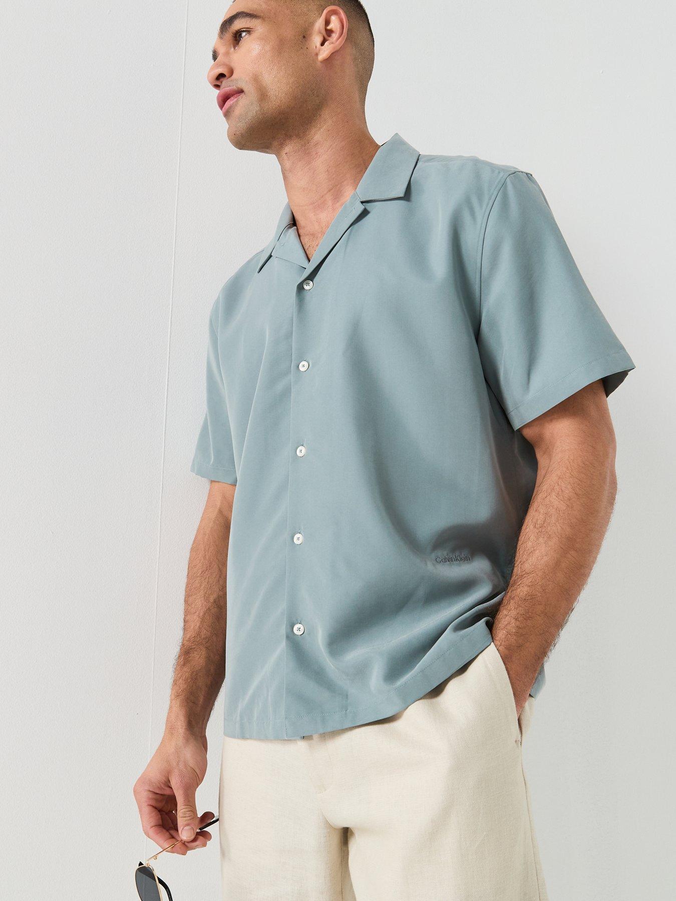 Image 5 of 6 of Calvin Klein Drapey&nbsp;Open Collar Short Sleeve Shirt - Blue