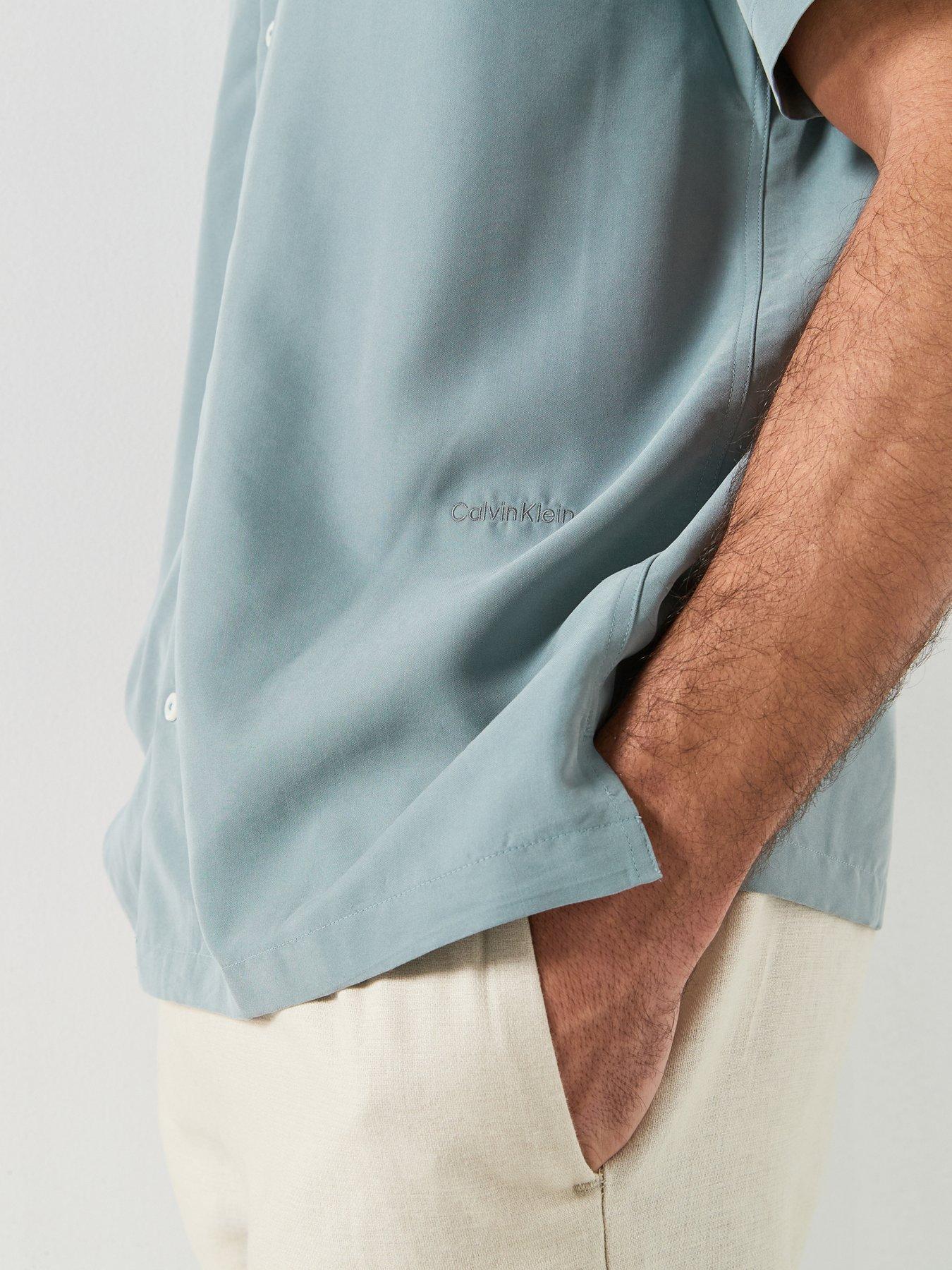 Image 6 of 6 of Calvin Klein Drapey&nbsp;Open Collar Short Sleeve Shirt - Blue