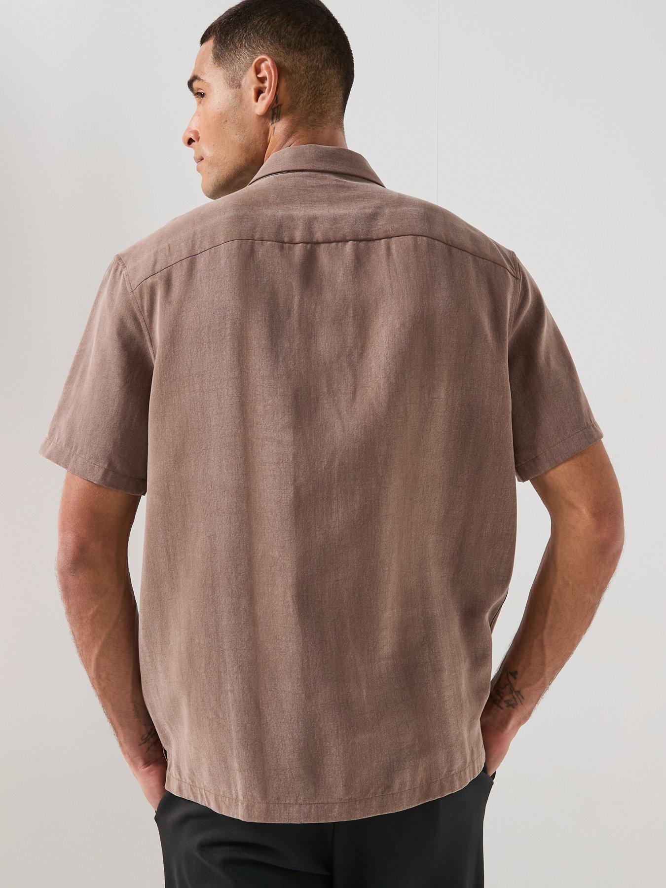Image 2 of 6 of Calvin Klein Drapey&nbsp;Open Collar Short Sleeve Shirt - Brown