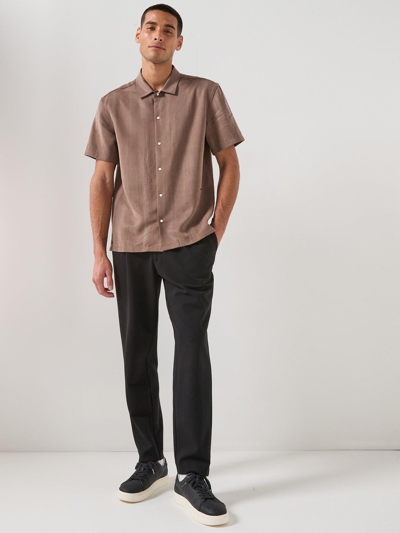 Image 3 of 6 of Calvin Klein Drapey&nbsp;Open Collar Short Sleeve Shirt - Brown