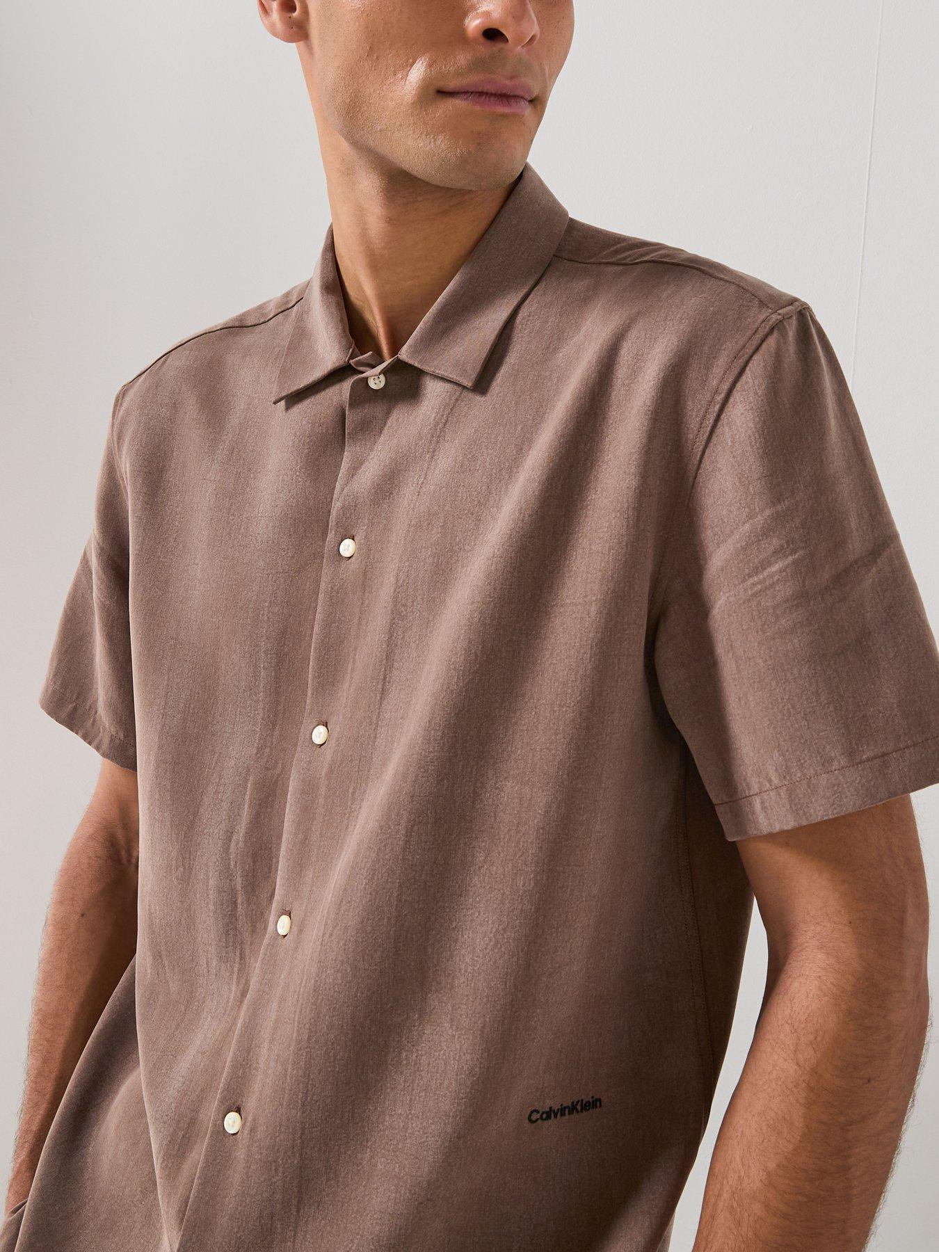 Image 4 of 6 of Calvin Klein Drapey&nbsp;Open Collar Short Sleeve Shirt - Brown