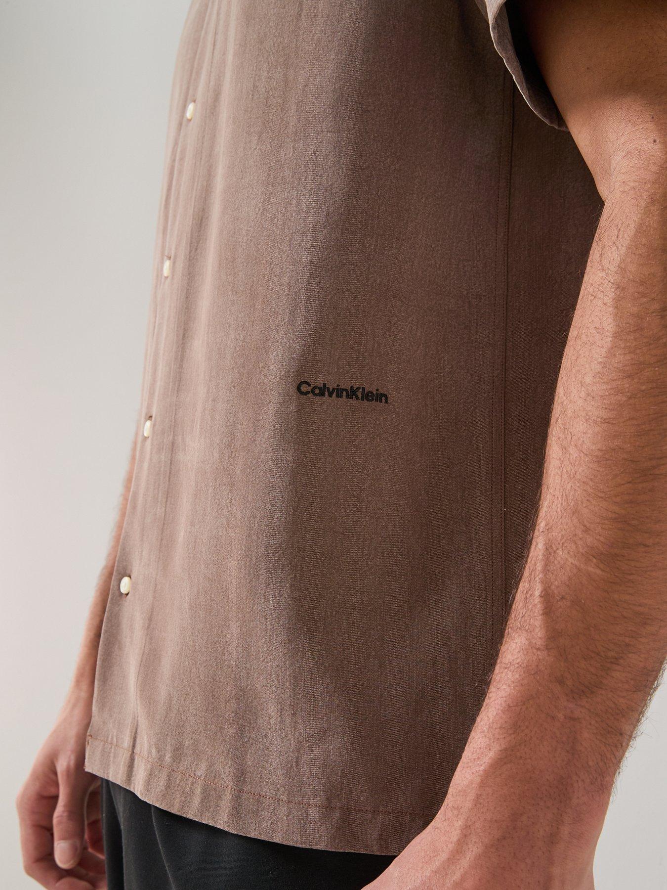 Image 5 of 6 of Calvin Klein Drapey&nbsp;Open Collar Short Sleeve Shirt - Brown