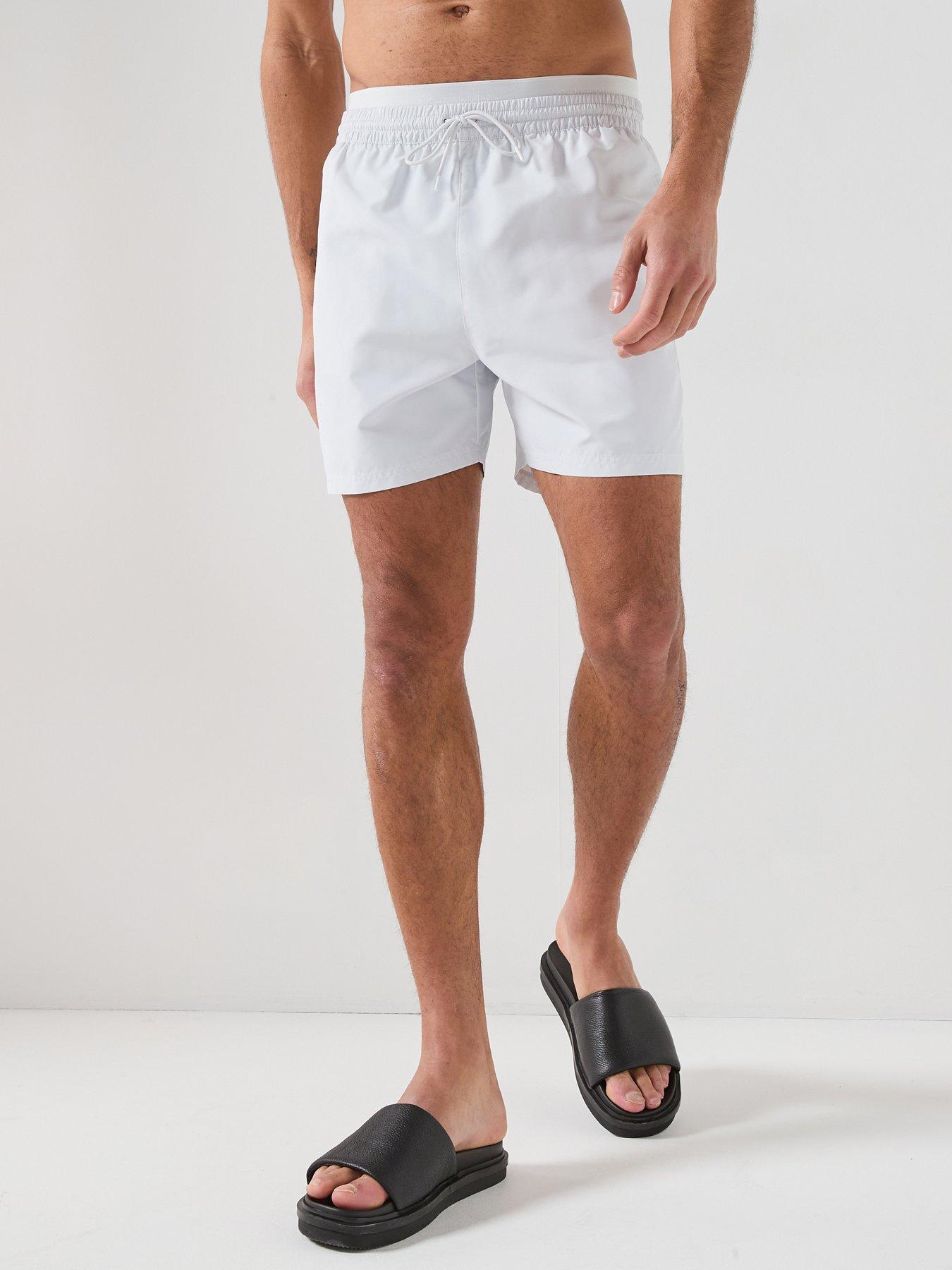 Calvin Klein Essential Double Waistband Medium Swim Shorts - Light Grey