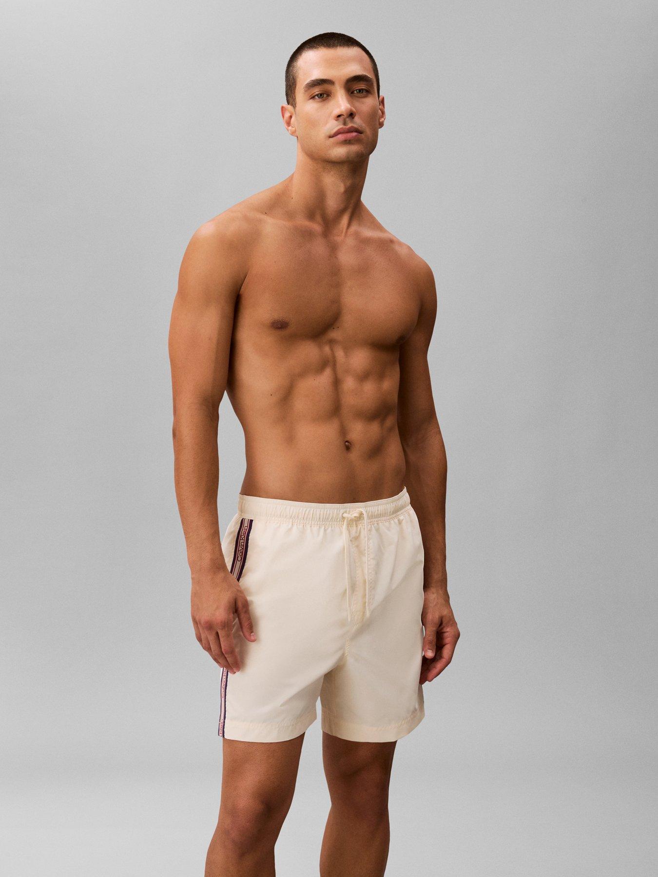 Calvin Klein Retro Sport Side Tape Logo Medium Swim Shorts - Beige
