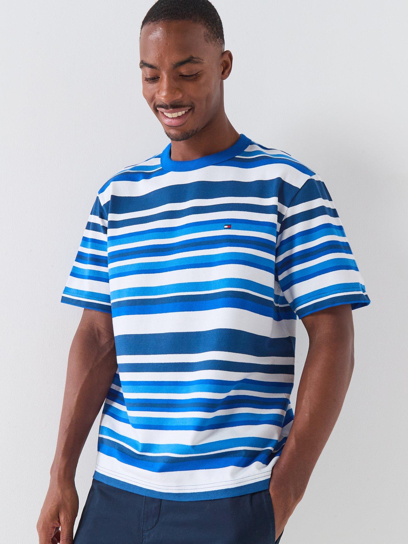 Image 1 of 5 of Tommy Hilfiger Multi Stripe Crepe T-Shirt - Blue