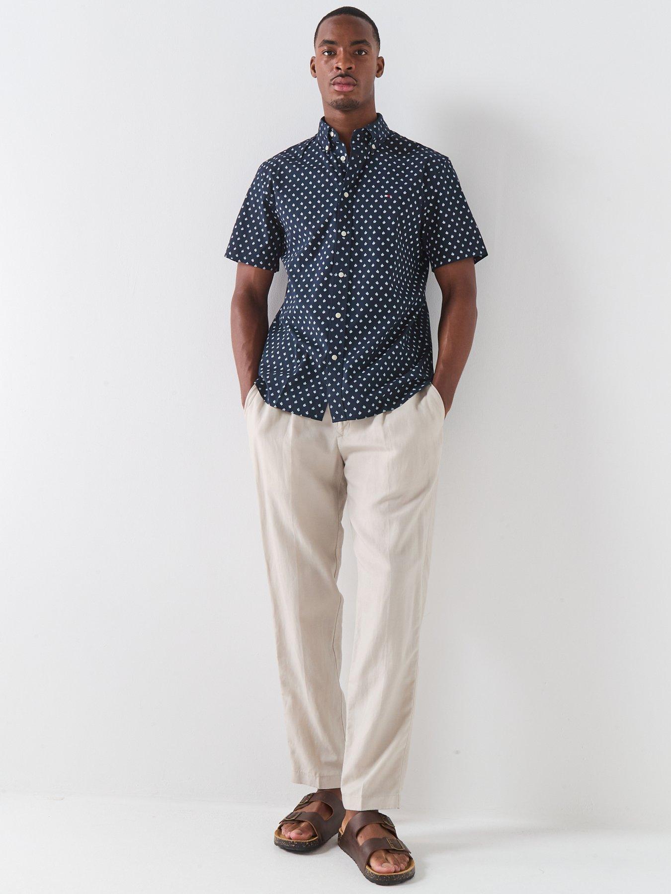 tommy-hilfiger-micro-pattern-button-down-short-sleeve-shirt-navyback