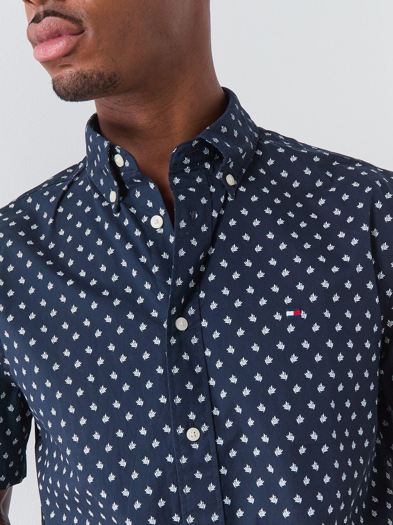 tommy-hilfiger-micro-pattern-button-down-short-sleeve-shirt-navyoutfit