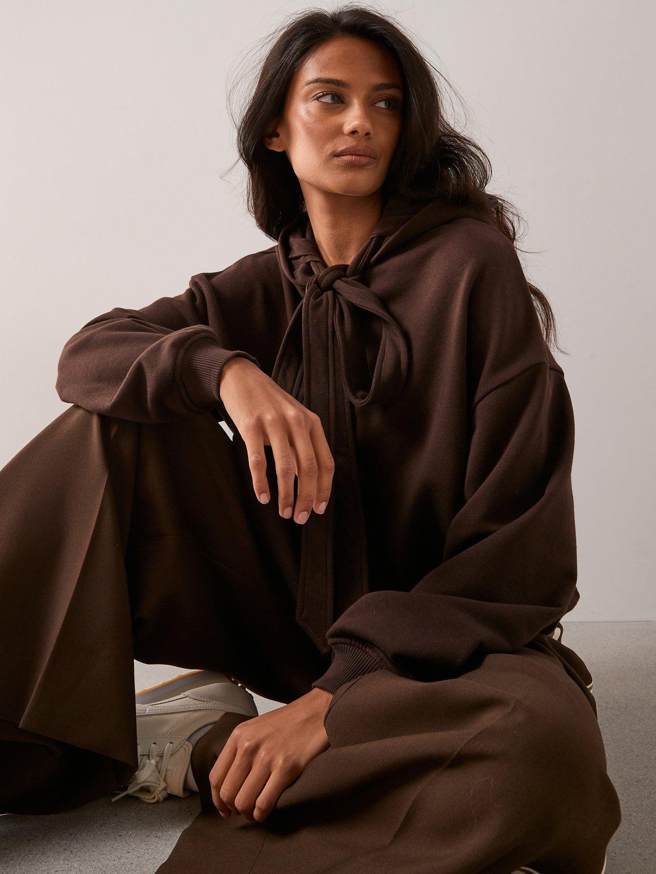 Image 6 of 6 of The Very Collection Bow Detail Hoodie - Brown