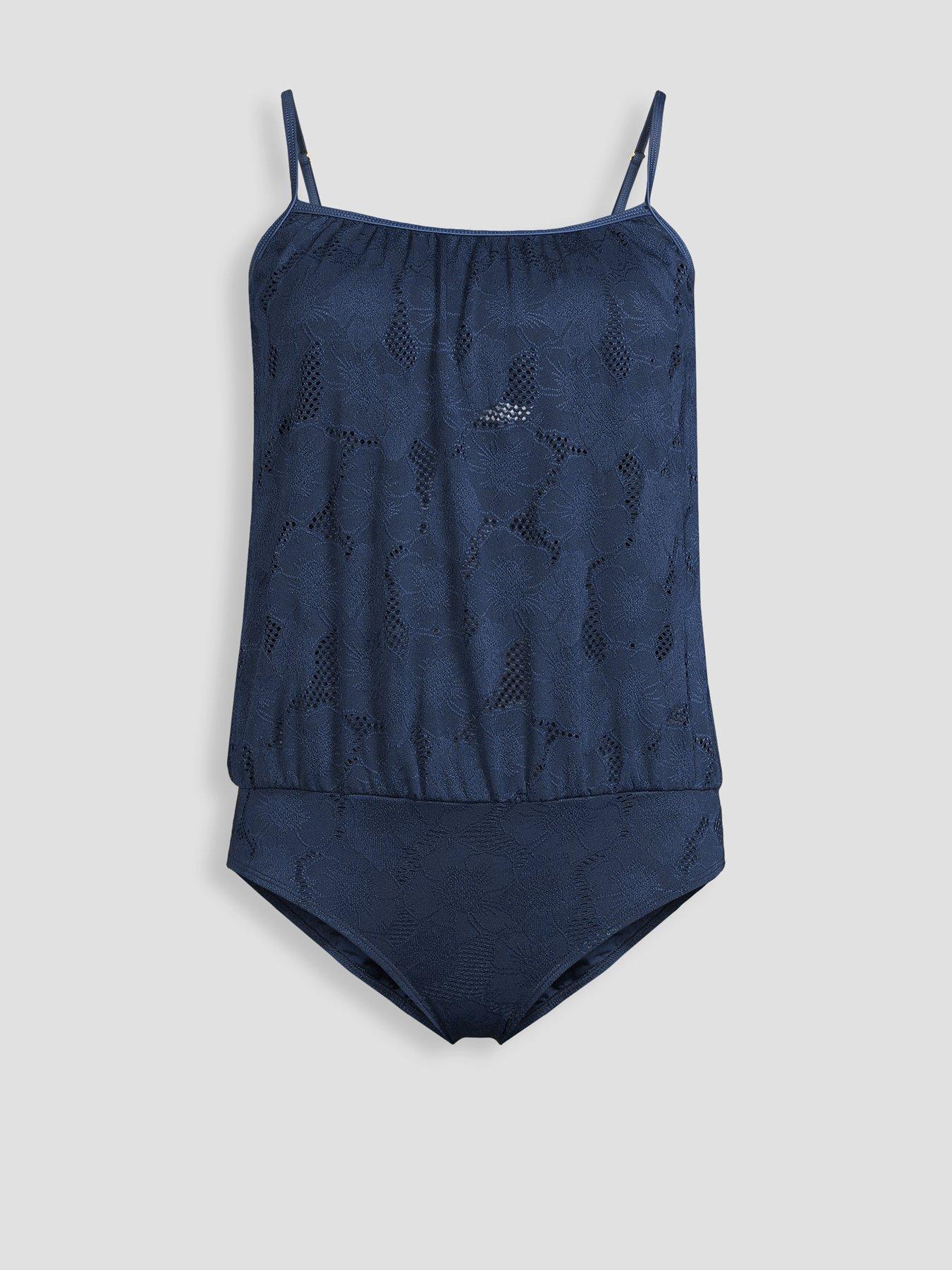 Image 7 of 7 of The Very Collection Floral Textured Blouson Swimsuit - Blue