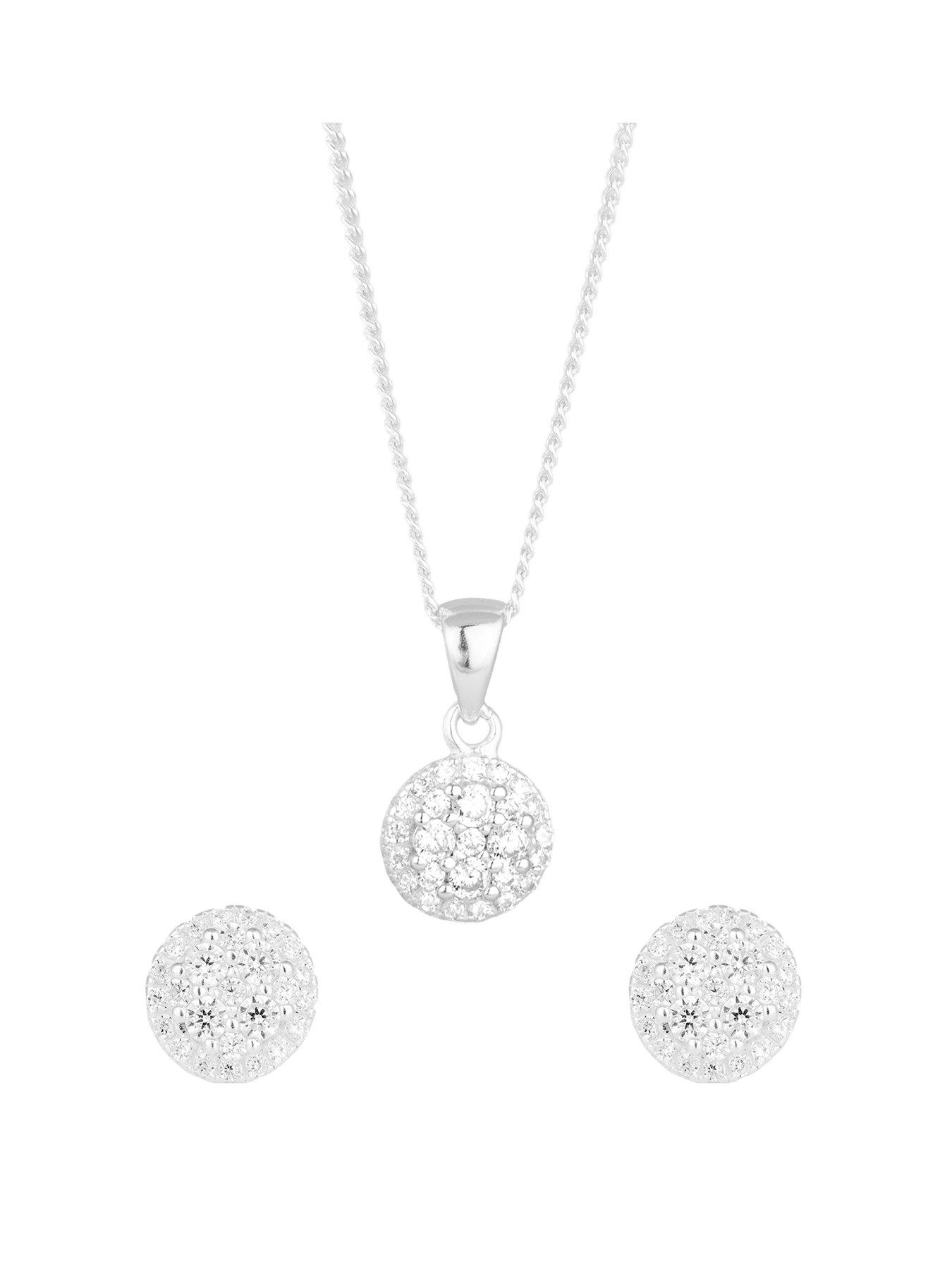 the-love-collection-sterling-silver-cluster-cz-round-stud-earring-and-pendant-setfront