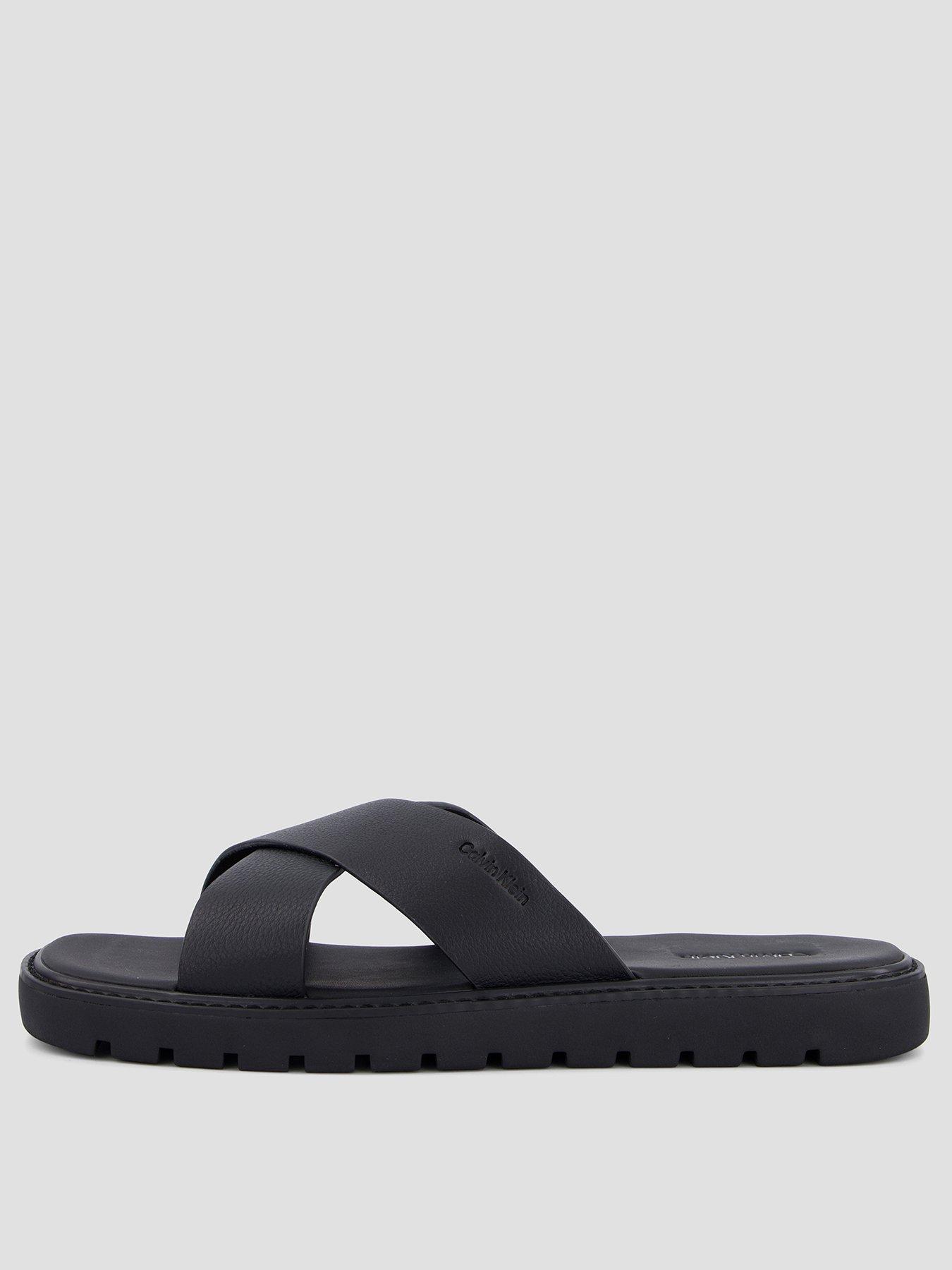 Image 2 of 7 of Calvin Klein Square Toe Cross-Strap Moulded Leather Sandal - Black