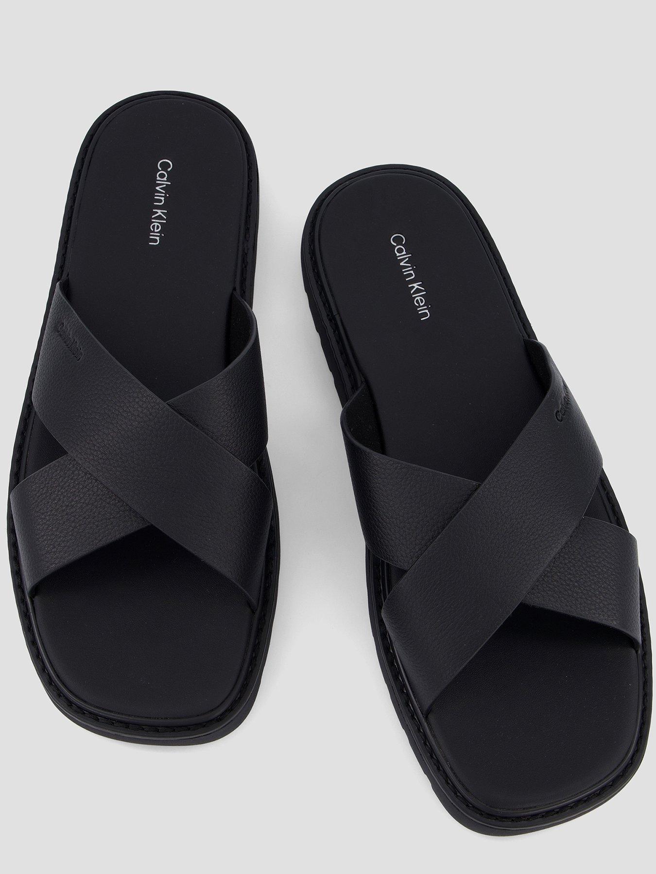 Image 3 of 7 of Calvin Klein Square Toe Cross-Strap Moulded Leather Sandal - Black