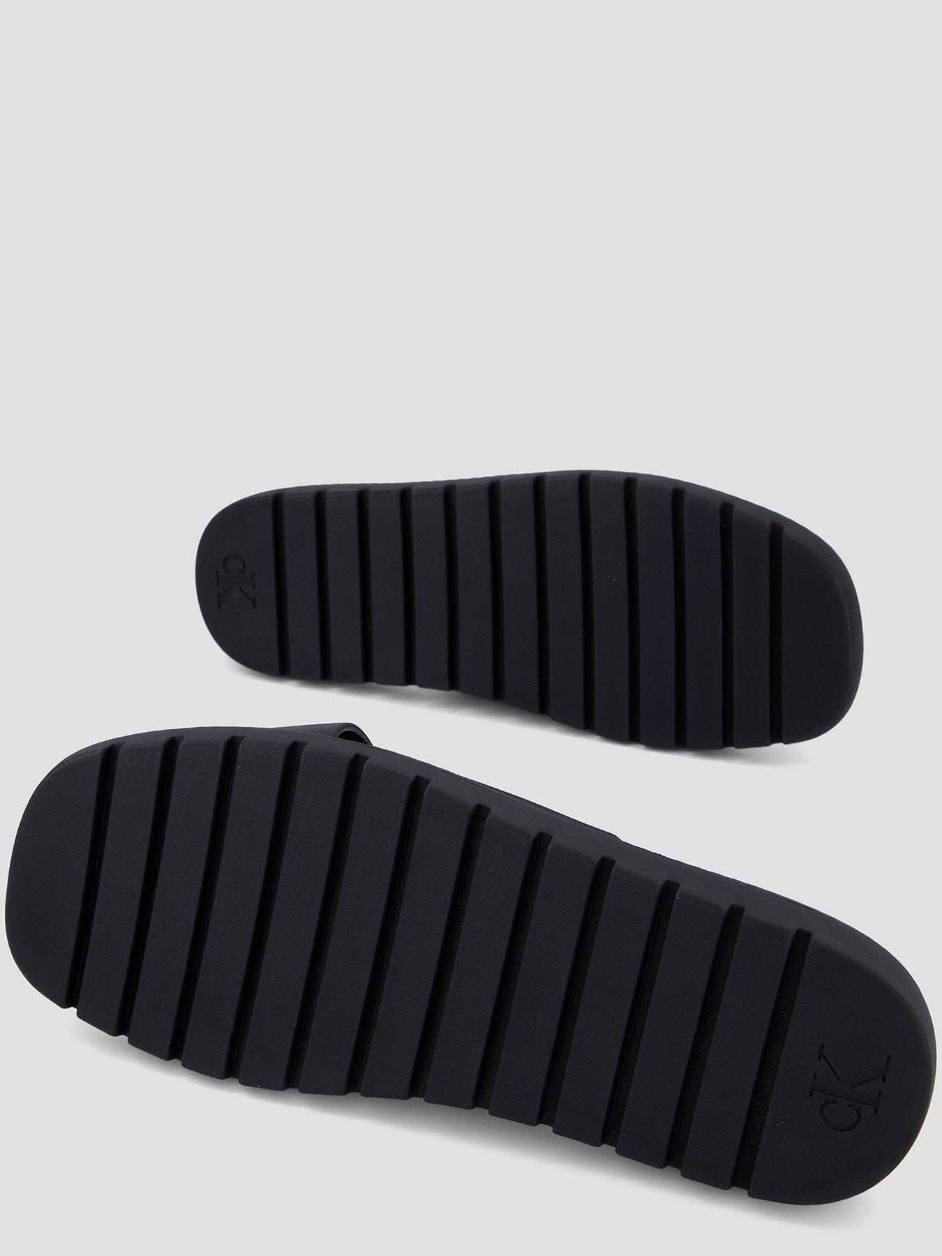 Image 4 of 7 of Calvin Klein Square Toe Cross-Strap Moulded Leather Sandal - Black
