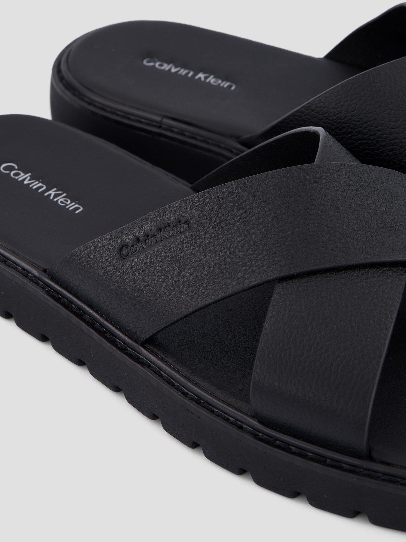 Image 5 of 7 of Calvin Klein Square Toe Cross-Strap Moulded Leather Sandal - Black