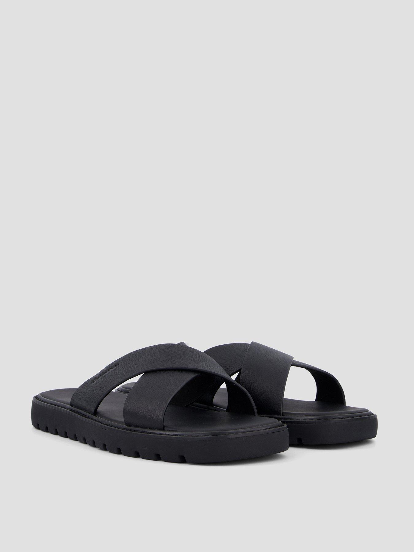 Image 6 of 7 of Calvin Klein Square Toe Cross-Strap Moulded Leather Sandal - Black