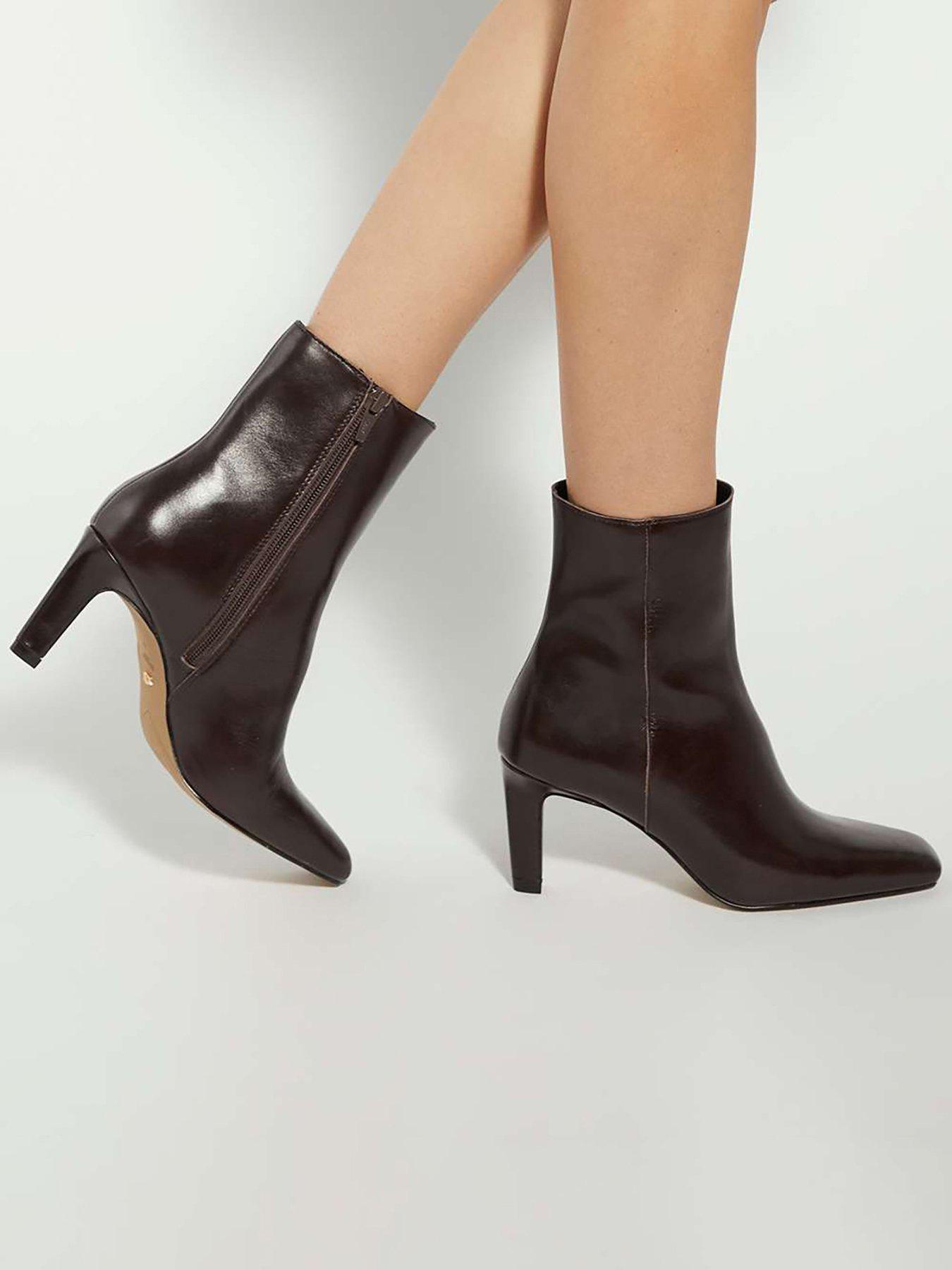 Dune London Ovation Square Toe Heeled Boots - Brown