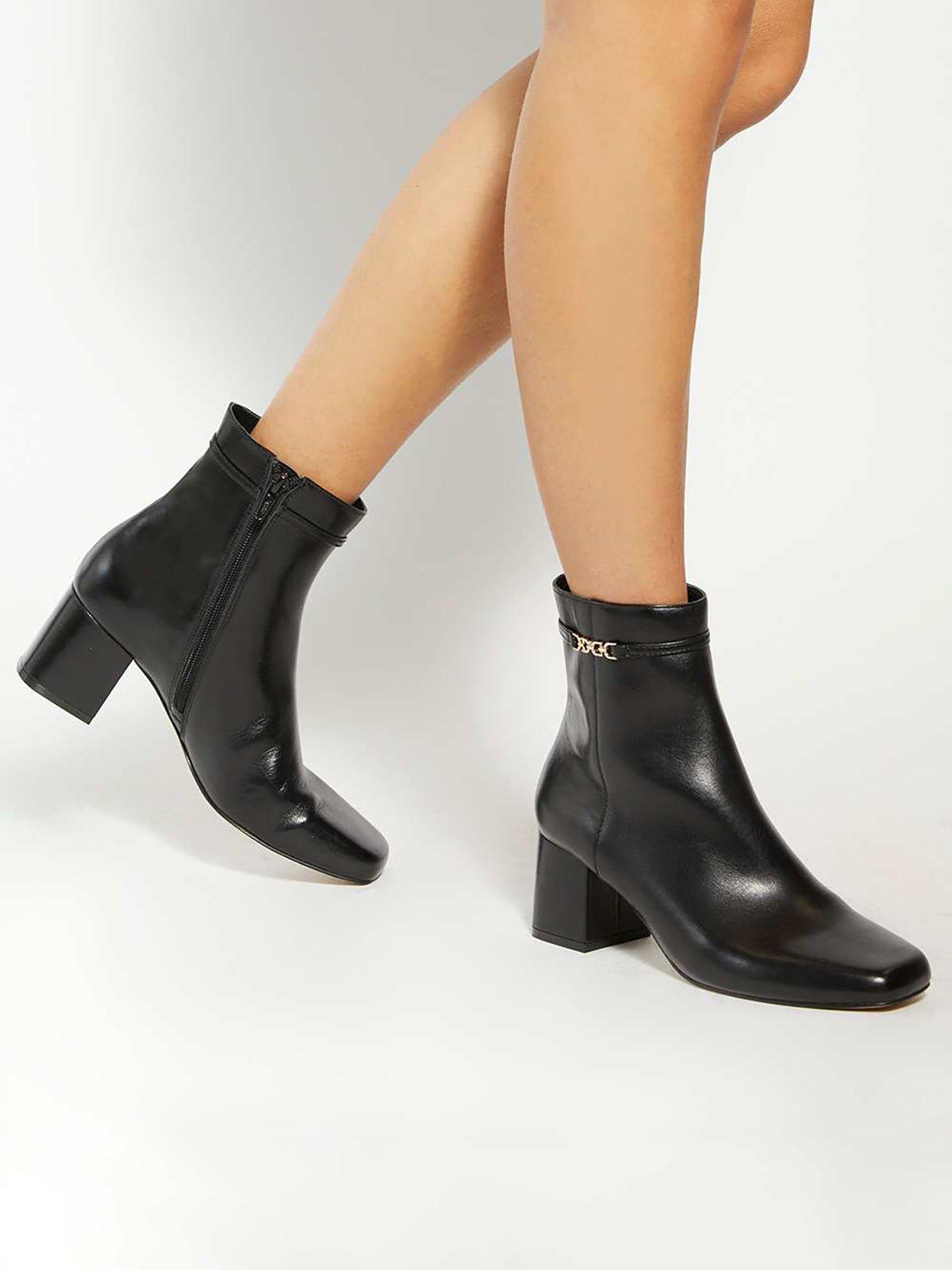 Dune London Oaklee Side Buckle Block Heel Boots - Black