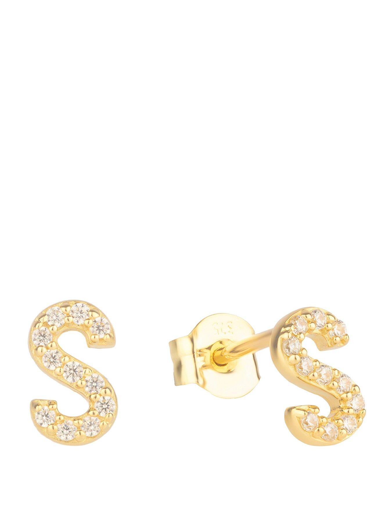 the-love-collection-9ct-gold-cubic-zirconia-initial-stud-earrings