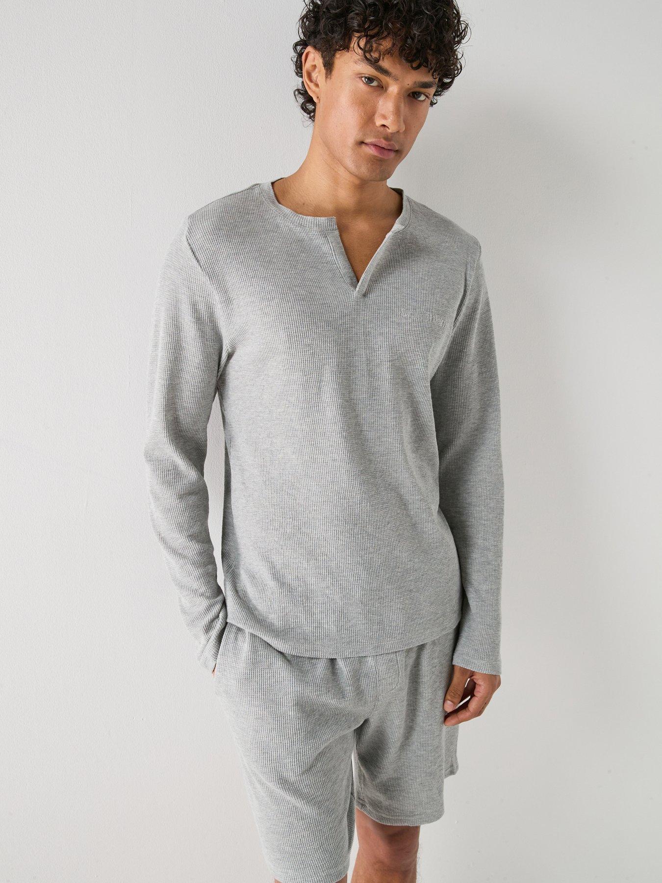 Calvin Klein Loungewear Waffle Henley Long Sleeve T-Shirt - Grey