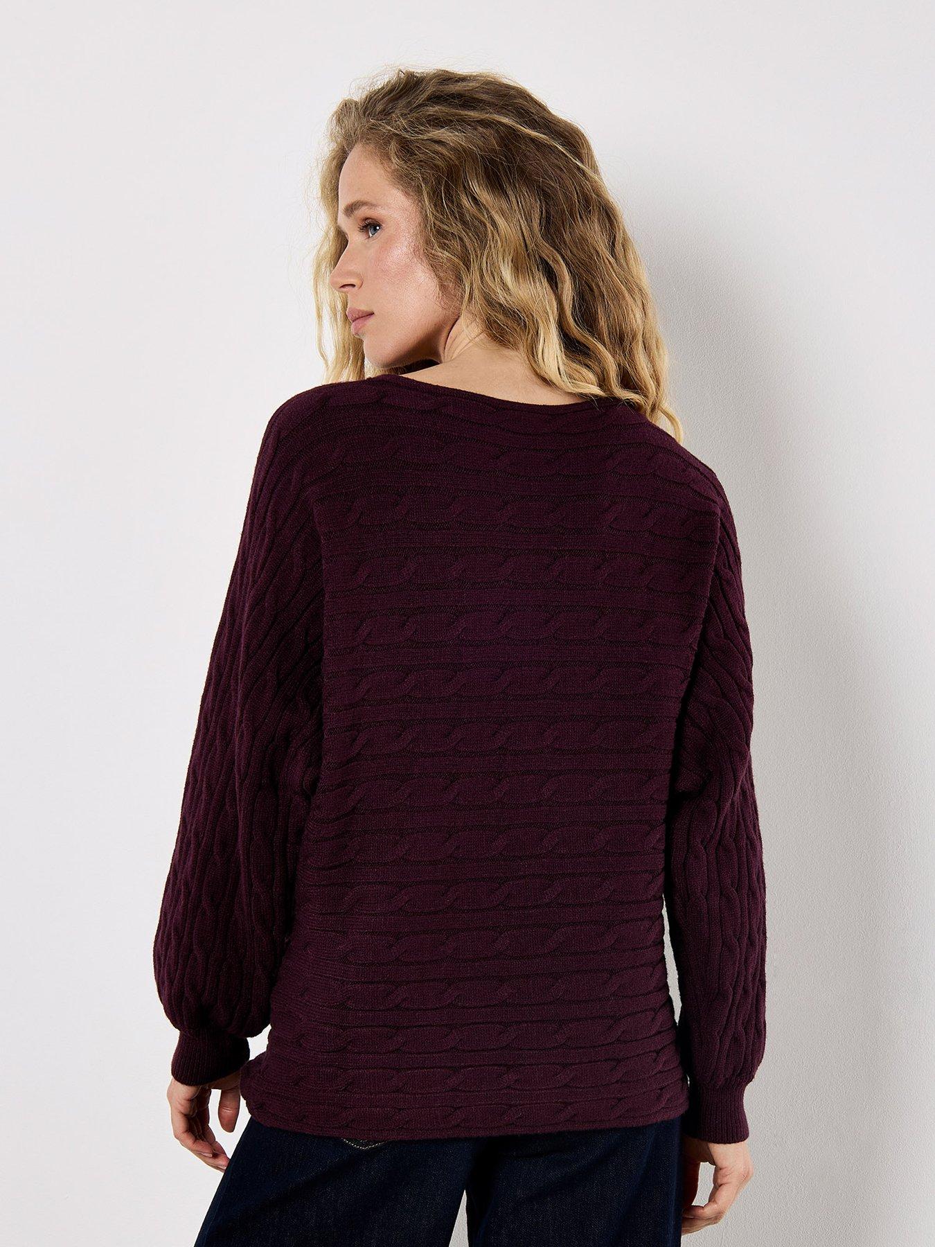 Image 2 of 5 of Apricot Cable Stripe Batwing Aran Knit Jumper - Purple