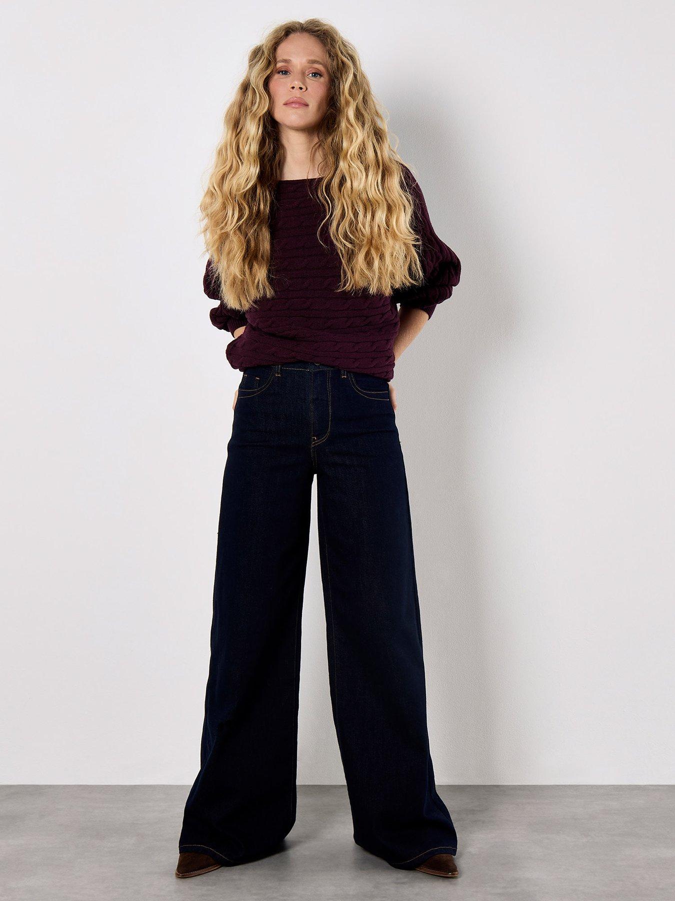 Image 3 of 5 of Apricot Cable Stripe Batwing Aran Knit Jumper - Purple