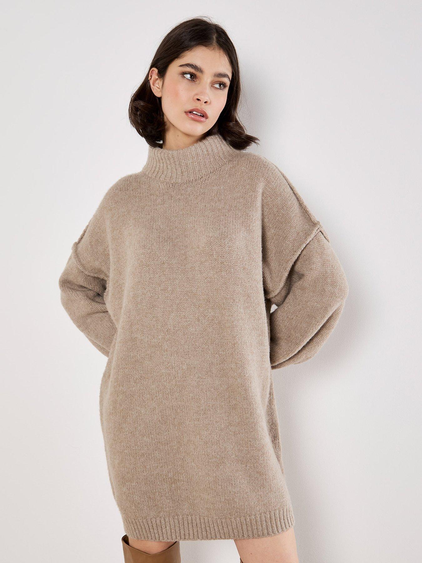 apricot-apricot-fuzzy-oversized-mock-neck-jumper-dressfront