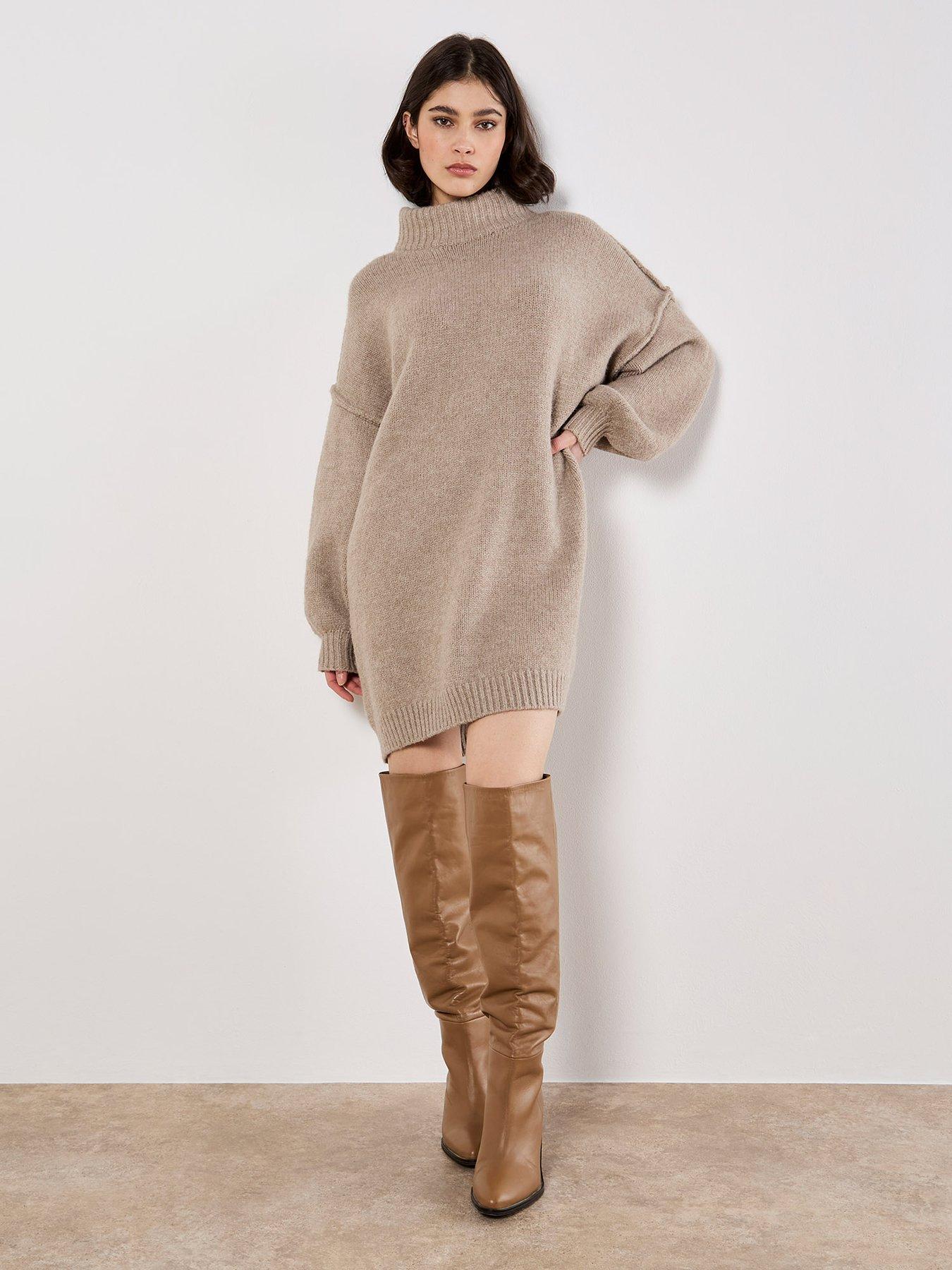 apricot-apricot-fuzzy-oversized-mock-neck-jumper-dressback