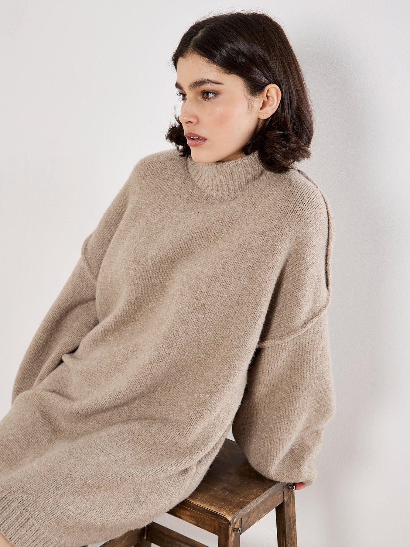 apricot-apricot-fuzzy-oversized-mock-neck-jumper-dressoutfit