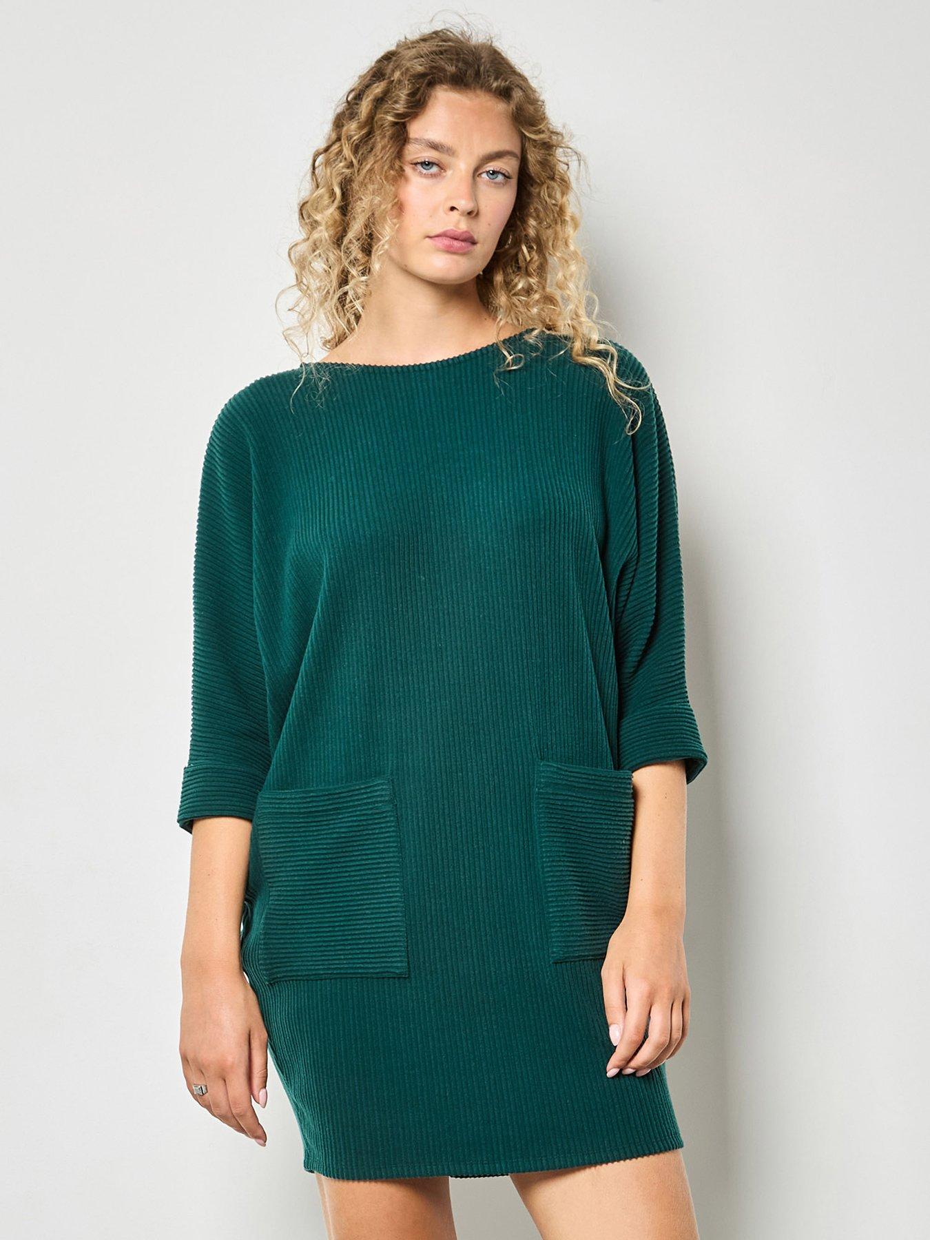 apricot-contrast-rib-cocoon-dress-green
