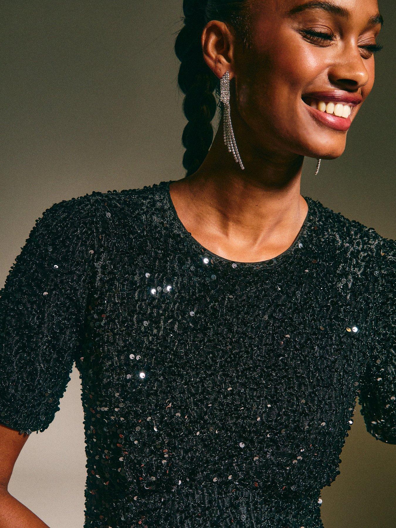 New Look Velvet Sequin Midi Dress - Black | Very Ireland