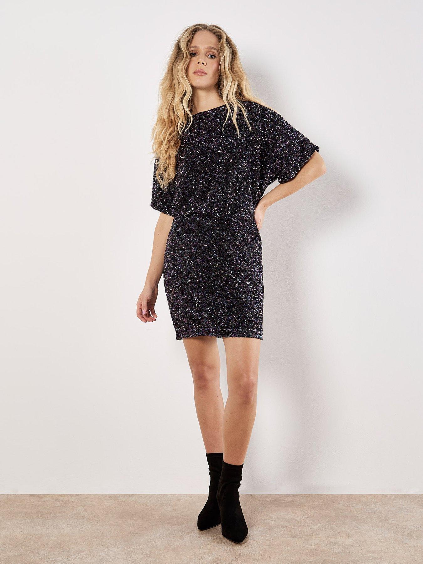 Image 3 of 4 of Apricot Swirly Sequin Cowl Back Mini Dress - Multi