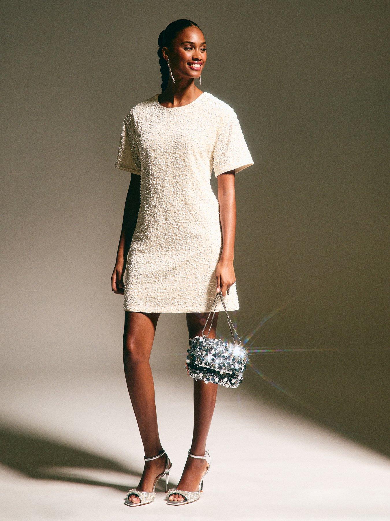 white sequin t shirt dress Yours London Women's Plus Size White Sequin T-Shirt Dress Size 16