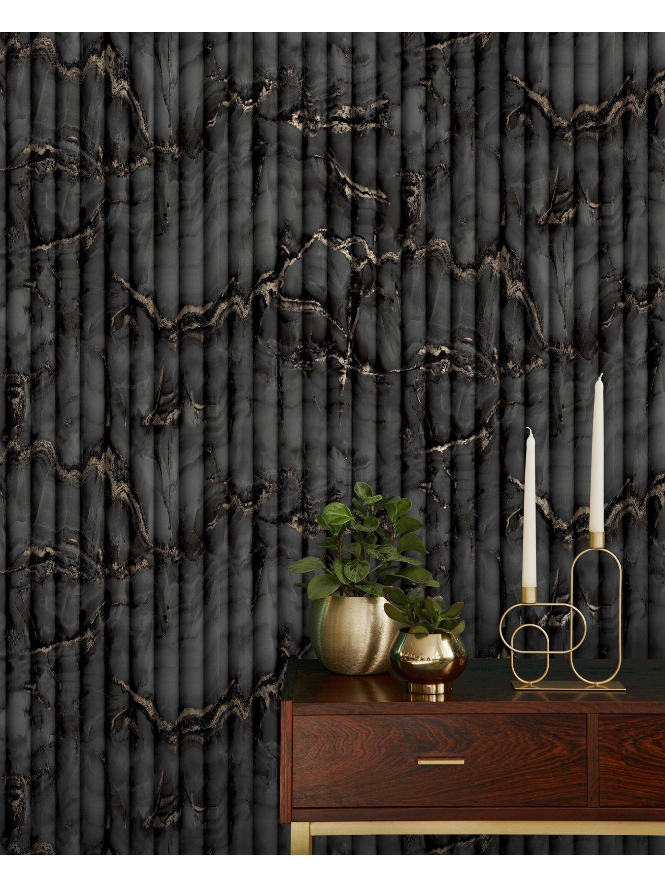 Image 3 of 3 of Fine Decor Bianco Fluted Marble Charcoal Wallpaper