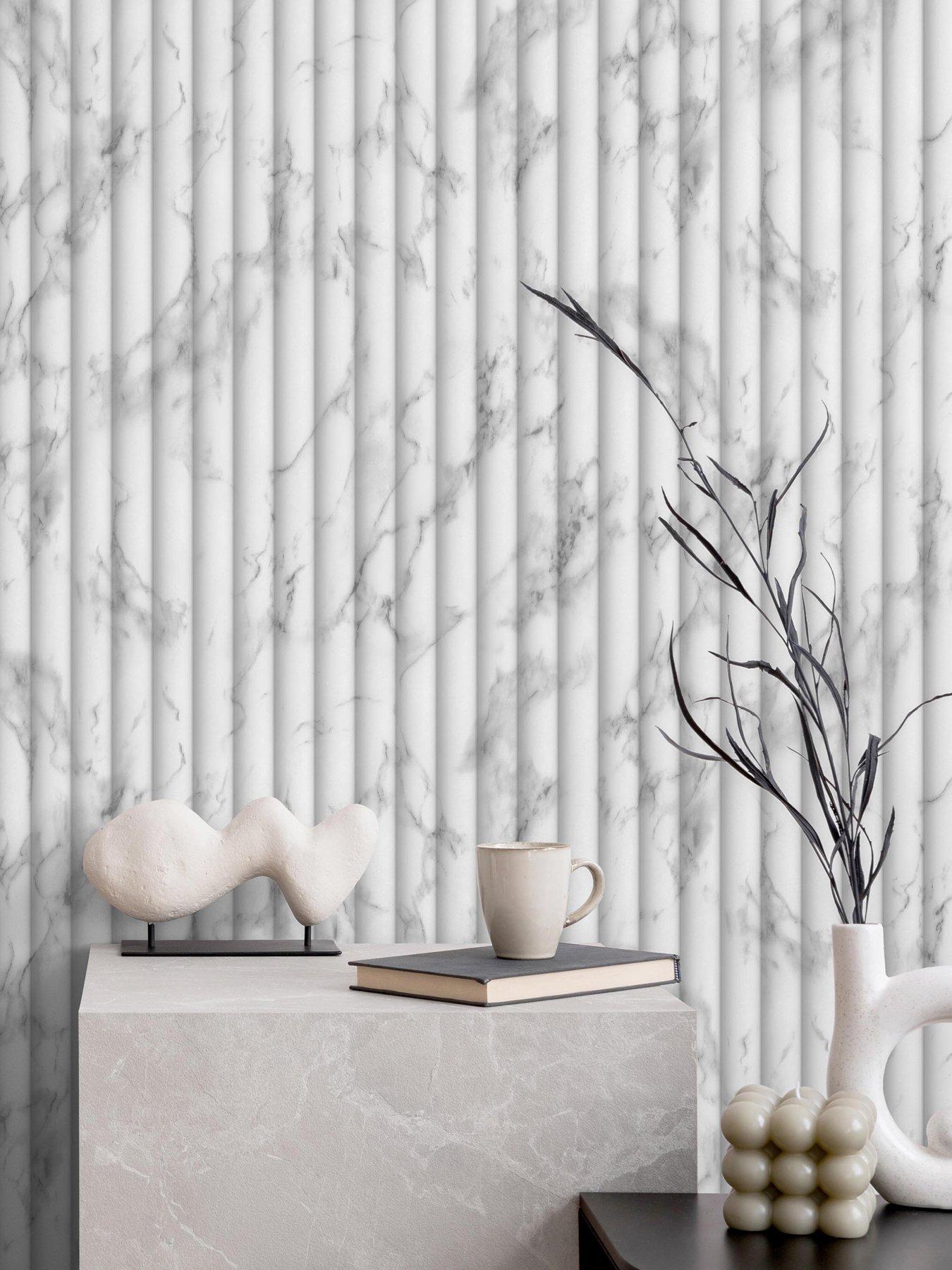 Image 1 of 3 of Fine Decor Bianco Fluted Marble Soft White/grey Wallpaper
